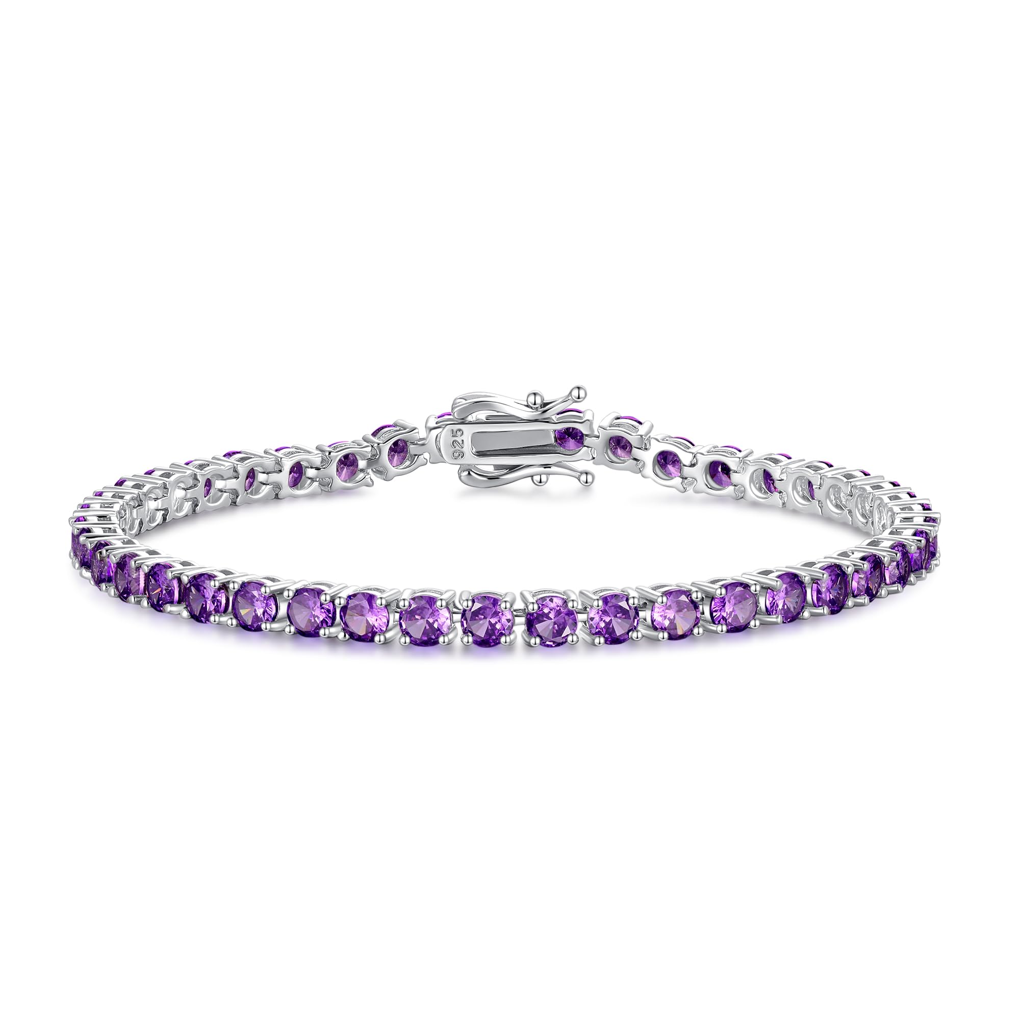 FANCIME Sterling Silver Tennis Bracelet Created Amethyst Tennis Bracelet February Birthstone Wedding Bridal Prom Fine Jewelry Gift For Women, Length 7.2 Inch Width 4mm