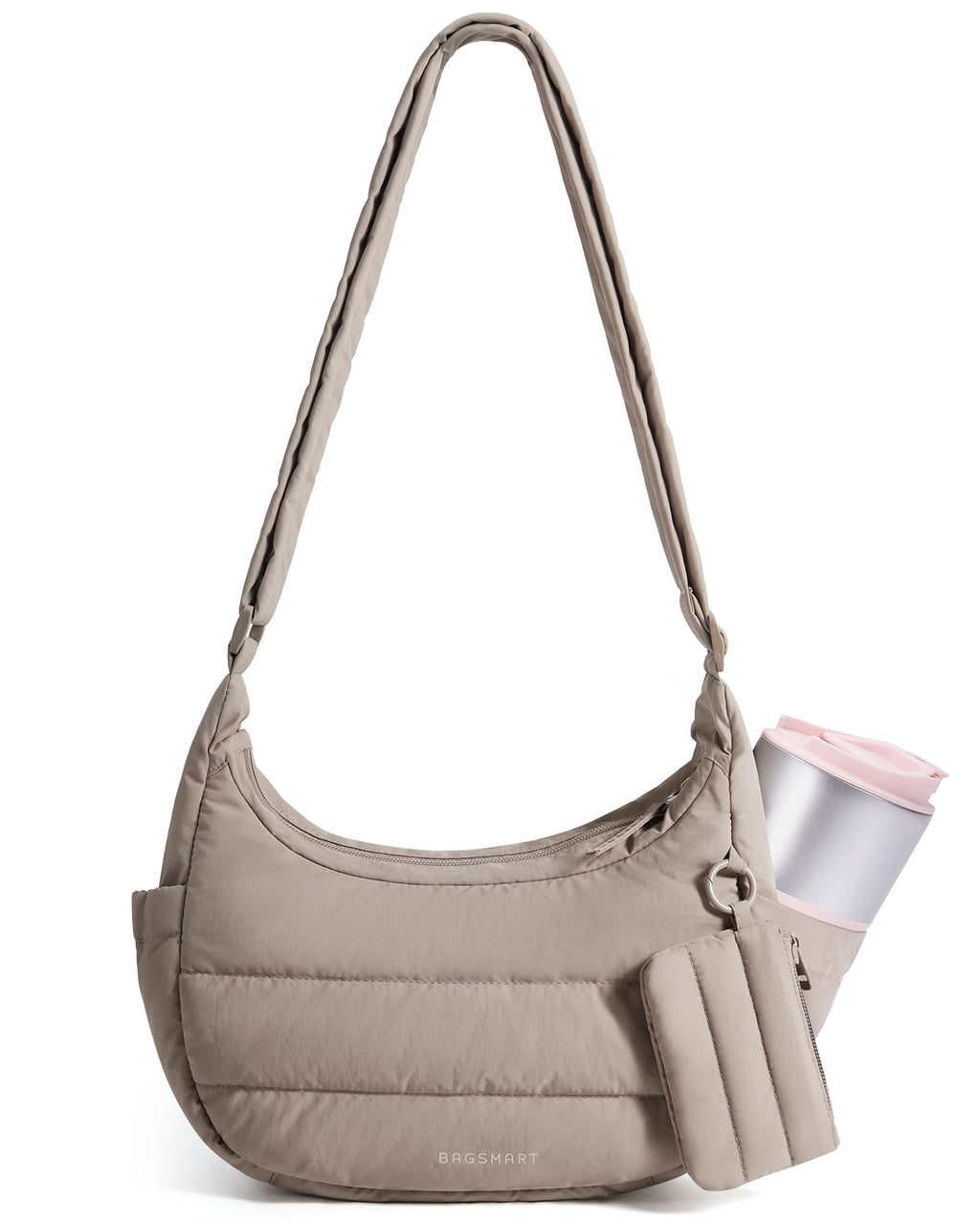 BAGSMART Crossbody Purses for Women with Adjustable Strap, Small Puffer Hobo Bags, Compact Cross Body Bag Fluffy Shoulder Handbags Puffy Pouch, Camel