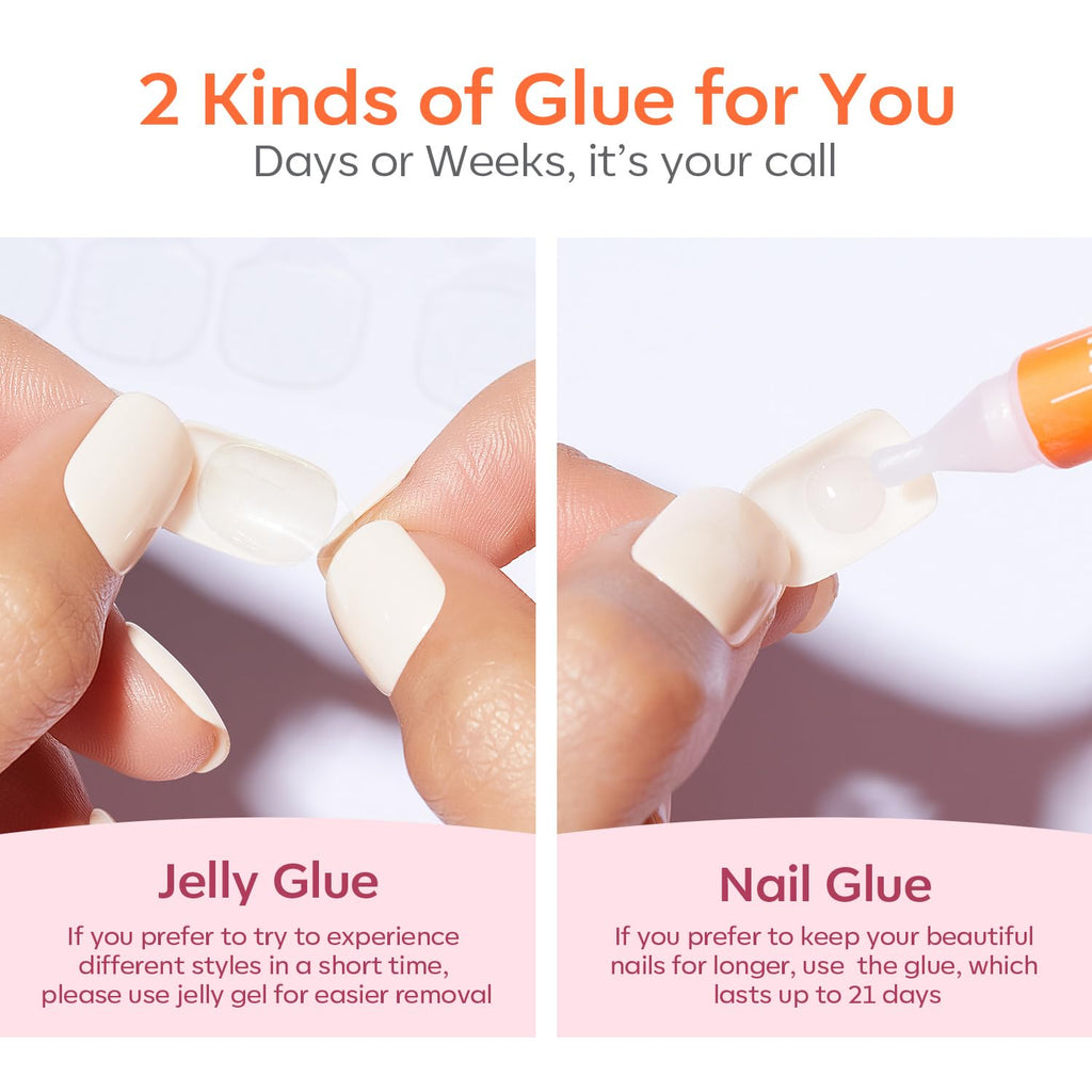 Modelones Press on Nails, White Short Square Fake Nails Summer Nails Press Ons Reusable Nail Kit with Nail Glue Adhesive Tabs Mini Nail File, 32Pcs 16 Sizes, Women Girl Gift