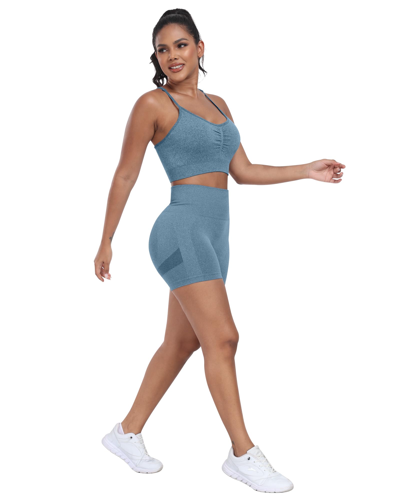 ATHVOTAR Workout Gym Biker Shorts Women: High Waisted Seamless Sports Running Butt Lifting Shorts Sets Black/Gray/Blue M
