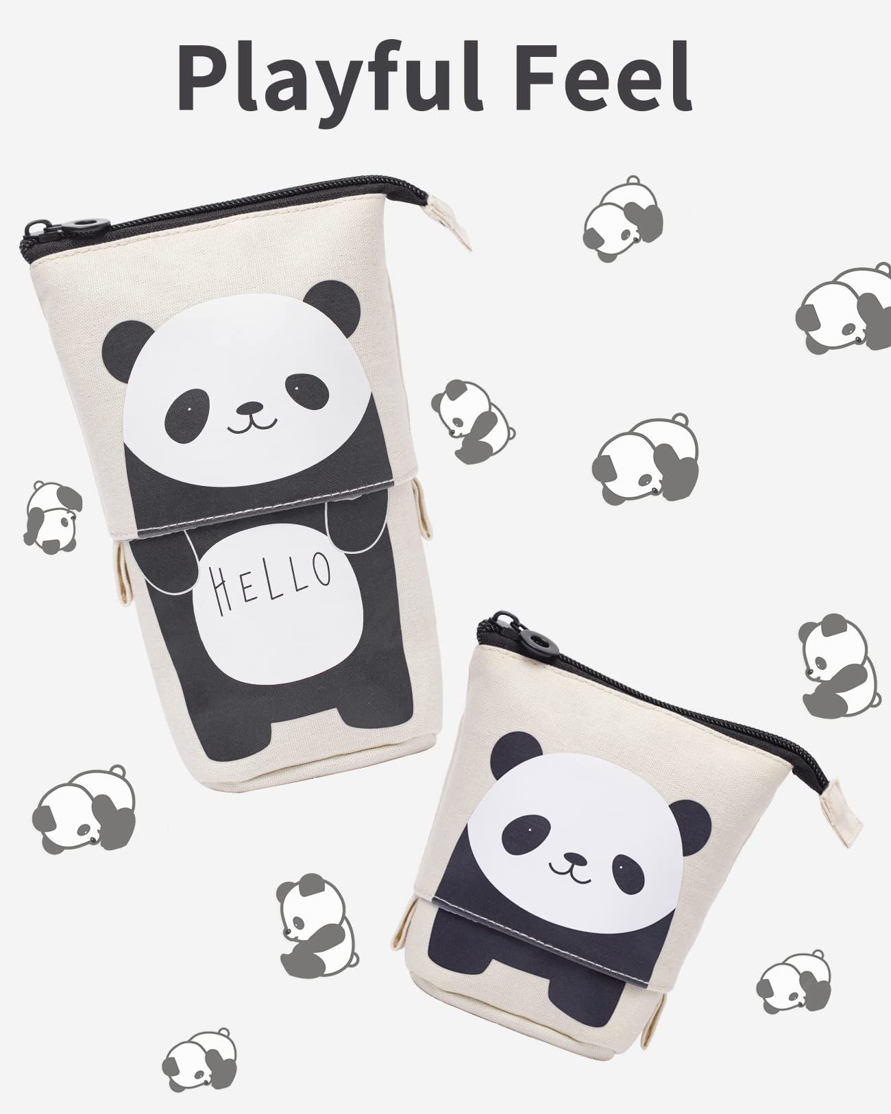 Sooez Standing Pencil Case, Cute Stand up Pencil Pouch, Telescopic Pen Pouch, Portable Pencil Holder, Cute Stand up Pencil Case, Spacious Pencil Pouch Bag for School Office Supplies, Beige Panda