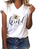 Womens Be Kind Graphic Tees V Neck Cute Printed Summer Casual T Shirts Tops (White,Large)