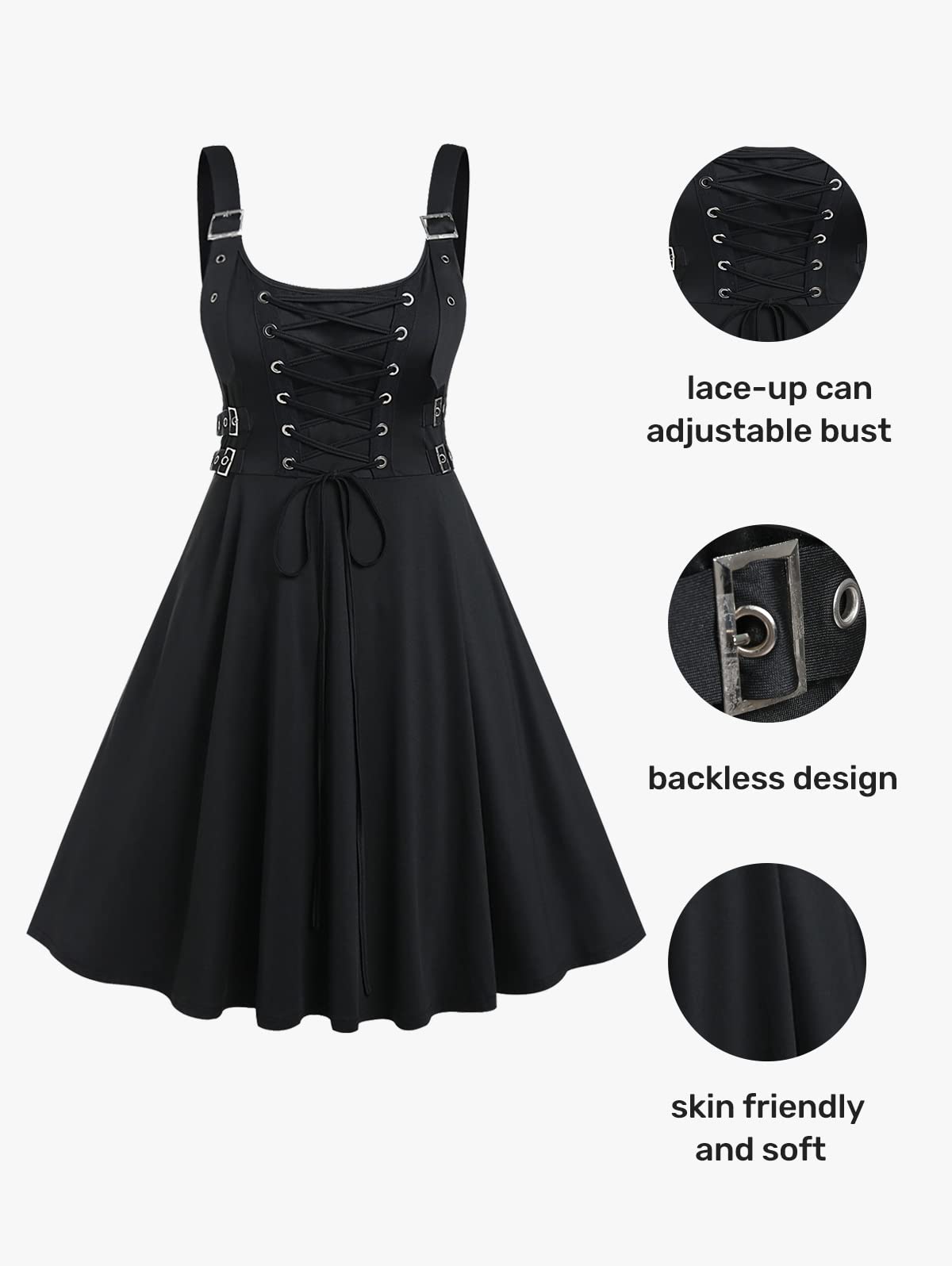 ROSE GAL Womens Plus Size Dresses Sleeveless Wrap V-Neck Gothic Vintage 50S Spaghtti Strap Swing Maxi Dress(Black_23/2X)