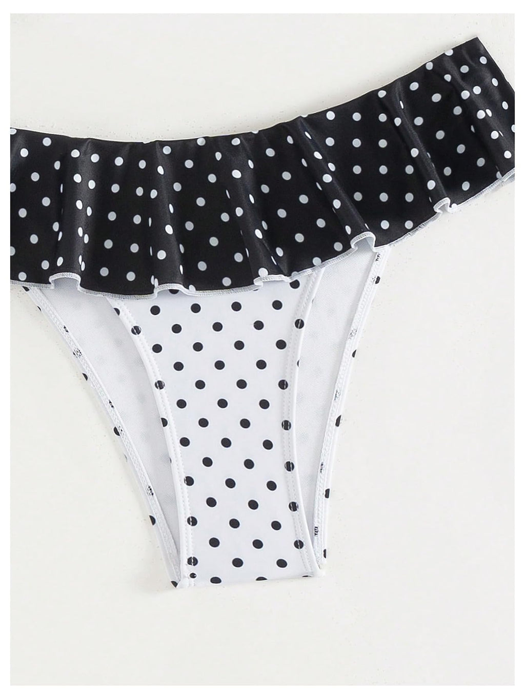 WDIRARA Women's Polka Dots Bikini Sets Ruffle Triangle 2 Piece Swimsuit Tie Backless Bathing Suit Black and White X-Small