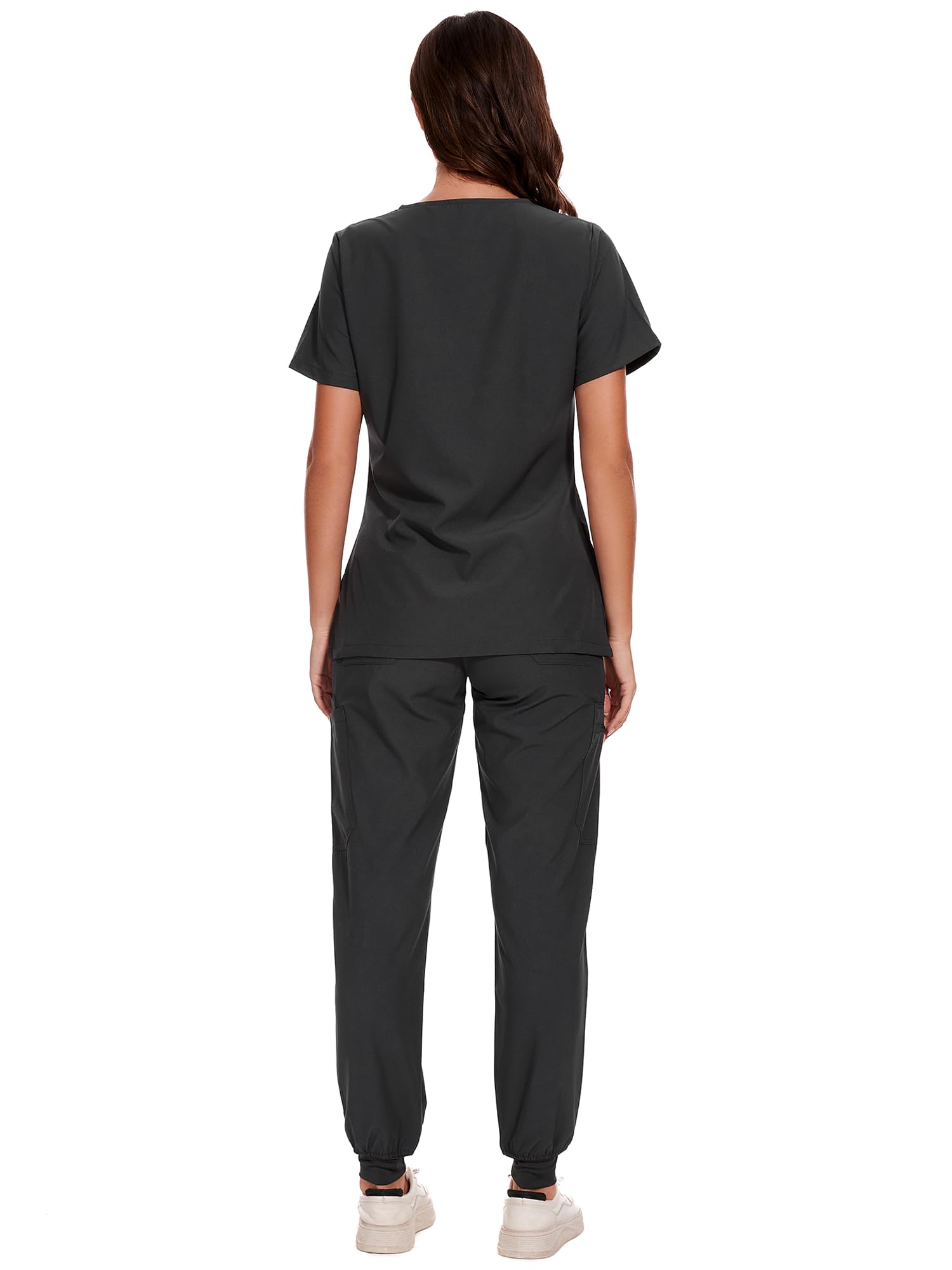 COZYFIT Scrubs for Women - V-Neck Top & Cargo Pants Scrubs Set with 10 Pockets - Dark Grey, XS