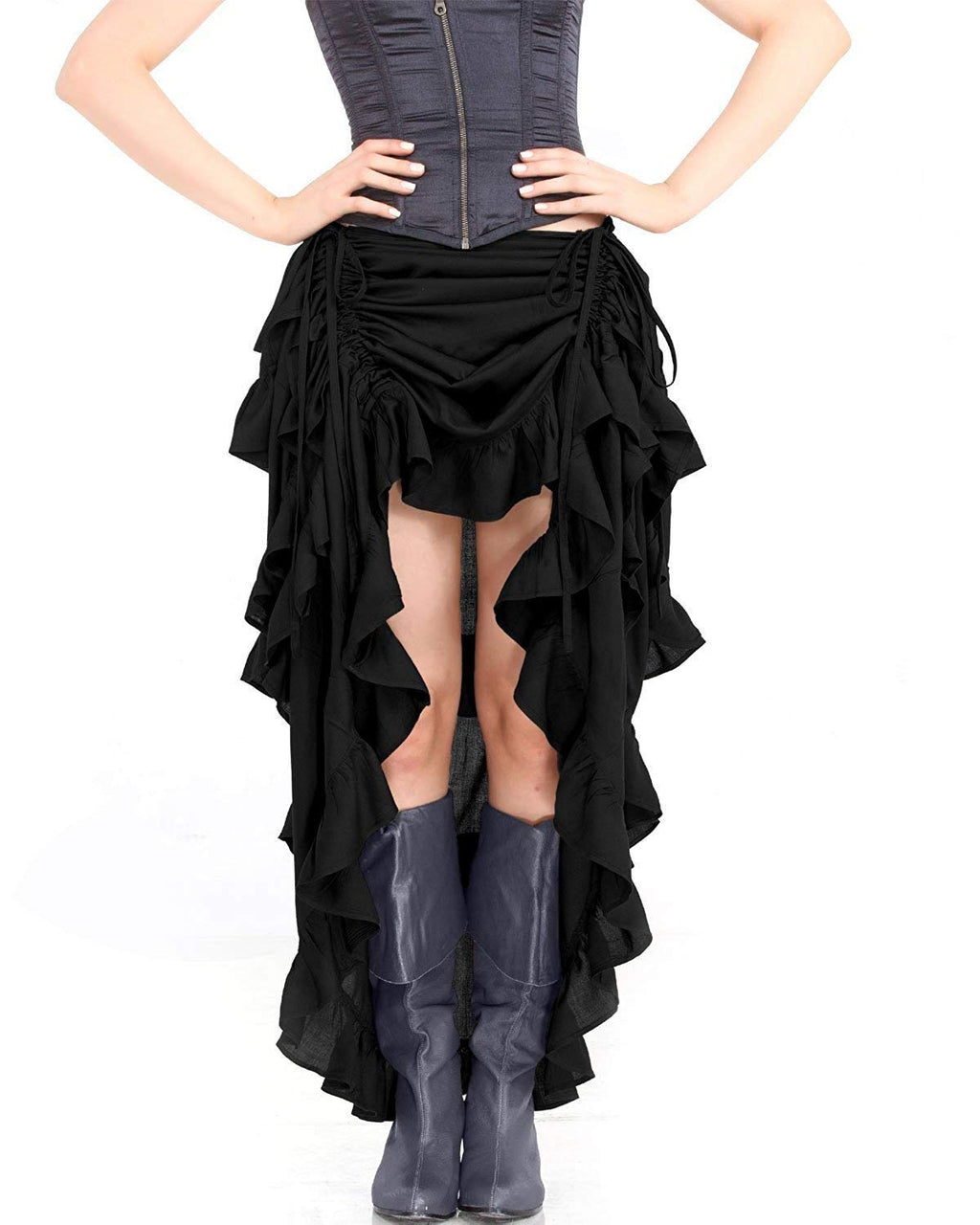 ThePirateDressing Steampunk Victorian Cosplay Costume Womens Gothic High-Low Show Girl Skirt C1367-Black-M