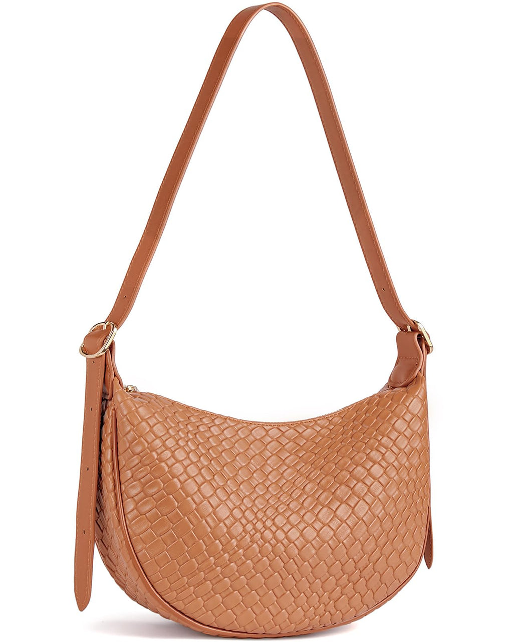 BOSTANTEN Purses for Women Crescent Crossbody Bag Vegan Leather Shoulder Hobo Handbag Adjustable Strap, Small Brown