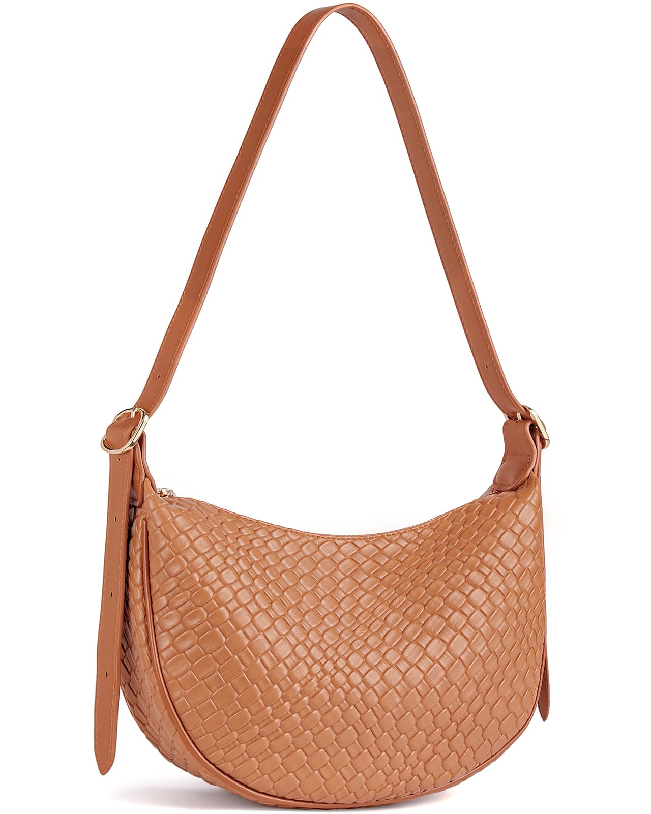 BOSTANTEN Purses for Women Crescent Crossbody Bag Vegan Leather Shoulder Hobo Handbag Adjustable Strap, Small Brown