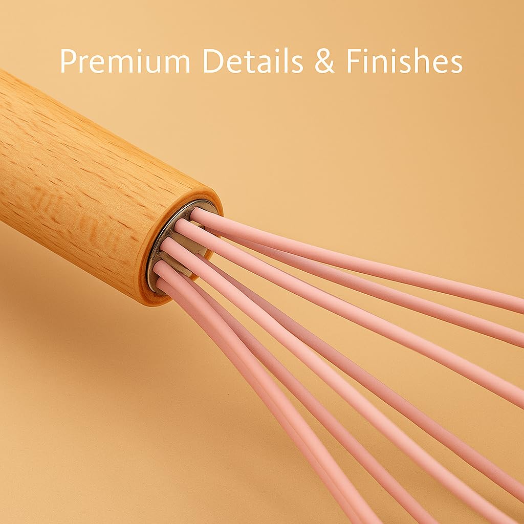 DANFFI 19-Piece Pink Kitchen Utensil Set – Silicone Cooking Tools with Wooden Handles, Non-Stick & Heat Resistant, Includes Knives, Scissors & Cutting Board – BPA-Free Kitchen Accessories