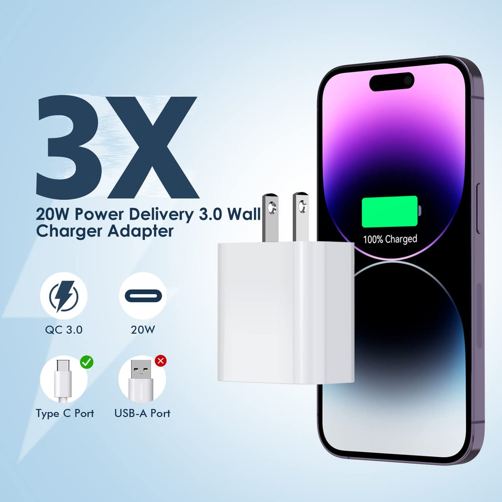 iPhone 17/16 Charger Block,【3Pack】20W USB C Wall Charger Block Fast Charging Blocks Plug Bricks PD Type C Adapter for Apple iPhone Air/17 Pro Max/16 ProMax/16Plus/15/14/13/12/AirPods/iPad Pro/Air/Mini