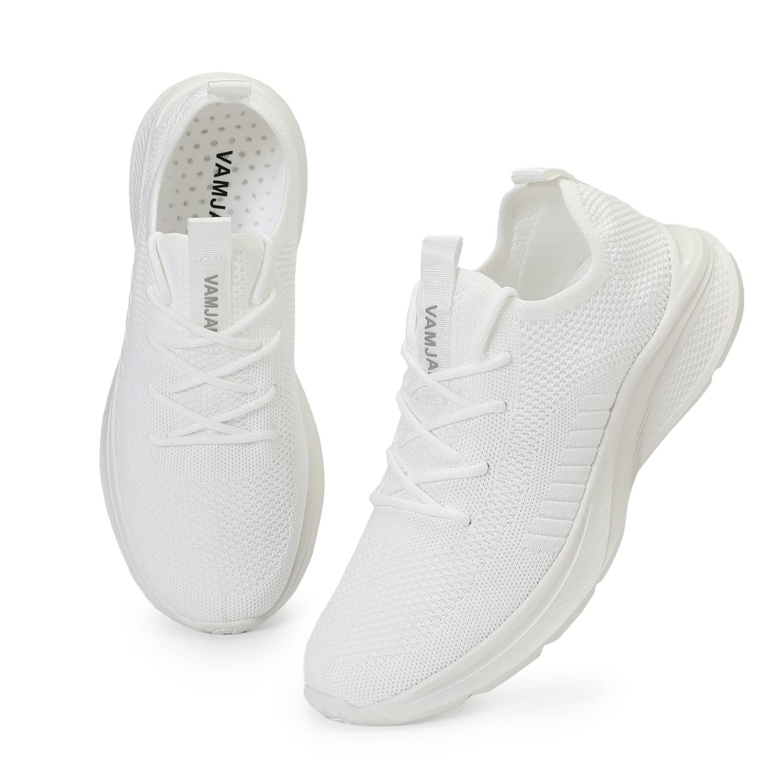 VAMJAM Men's Running Shoes Fashion Sneakers Lightweight Breathable Flying Knitting Lace Up Mesh Walking Shoes Workout Casual Sports Shoes White Size 13