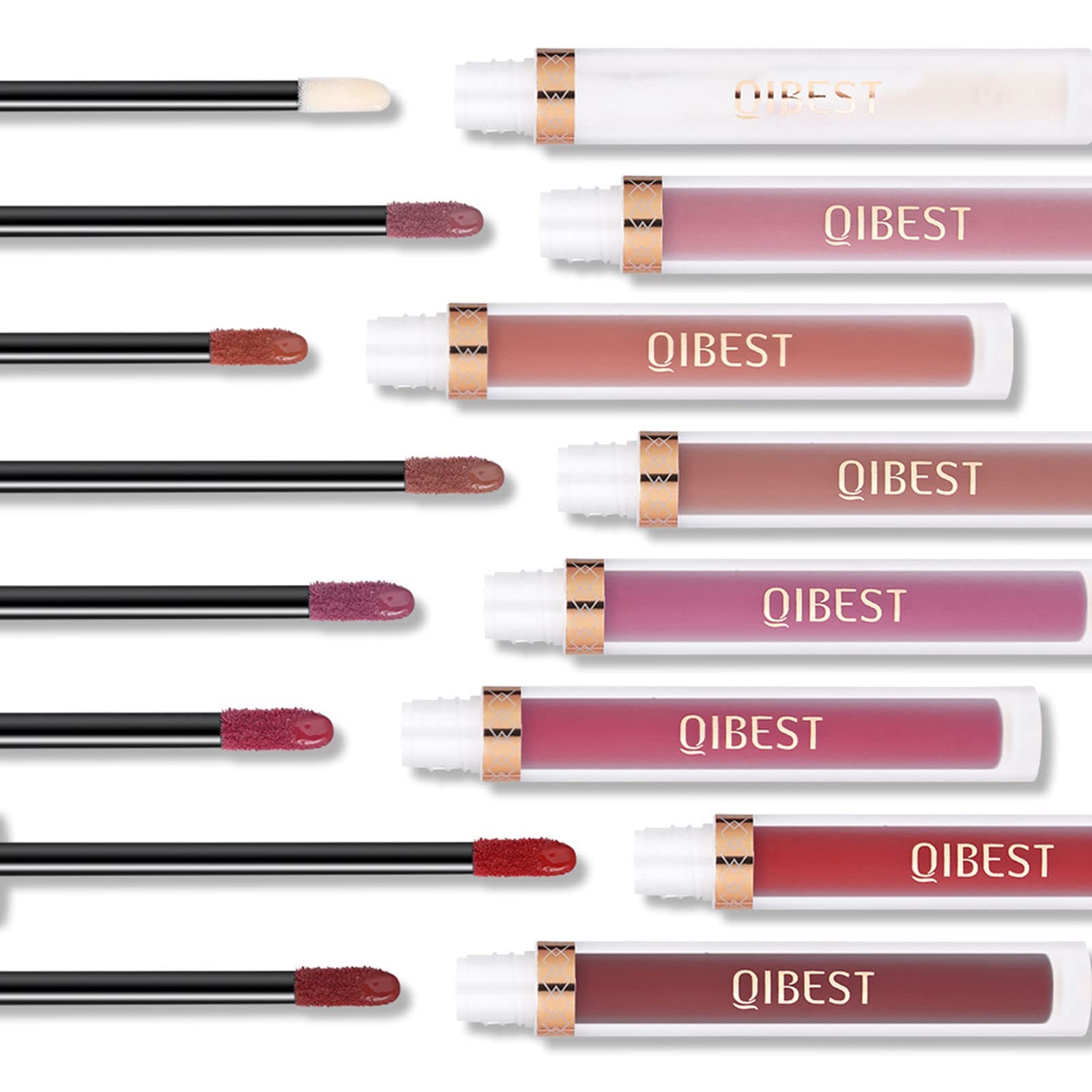 QiBest 7Pcs Matte Liquid Lipstick + 1Pcs Lip Plumper Makeup Set Kit, Pigmented Long Lasting Lip Gloss Set, Velvet Waterproof Halloween Lip Makeup Valentine's Day Gift Sets for Girls and Women