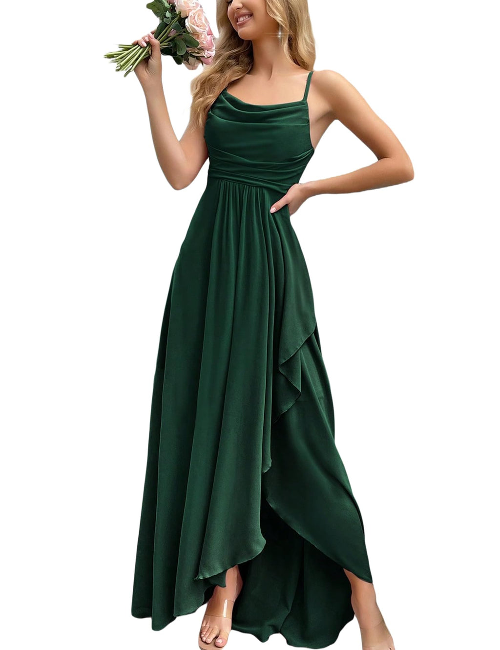 VOUIAO Women's 2026 Spring Formal Evening Gown Elegant Long Prom Dress Wedding Guest Party Cocktail Bridesmaid Maxi Dress Dark Green XL