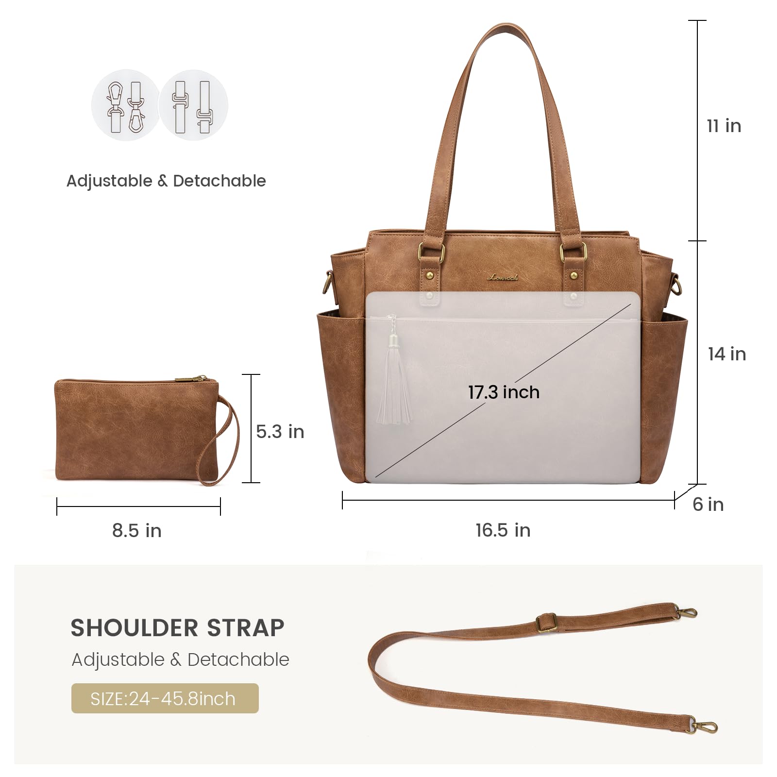 LOVEVOOK Laptop Tote Bag for Women 15.6 Inch Vintage Work Bag with Large Cup Holder, Waterproof Computer Teacher Bag