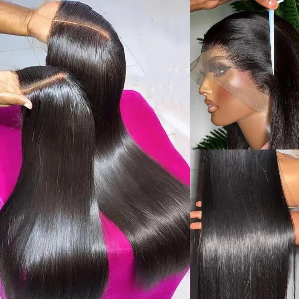 OWNROSE 30 Inch 13x6 Lace Front Wigs Human Hair Pre Plucked 200 Density Straight Glueless Wig HD Transparent Human Hair Lace Front Wigs with Baby Hair Lace Front Wigs for Women