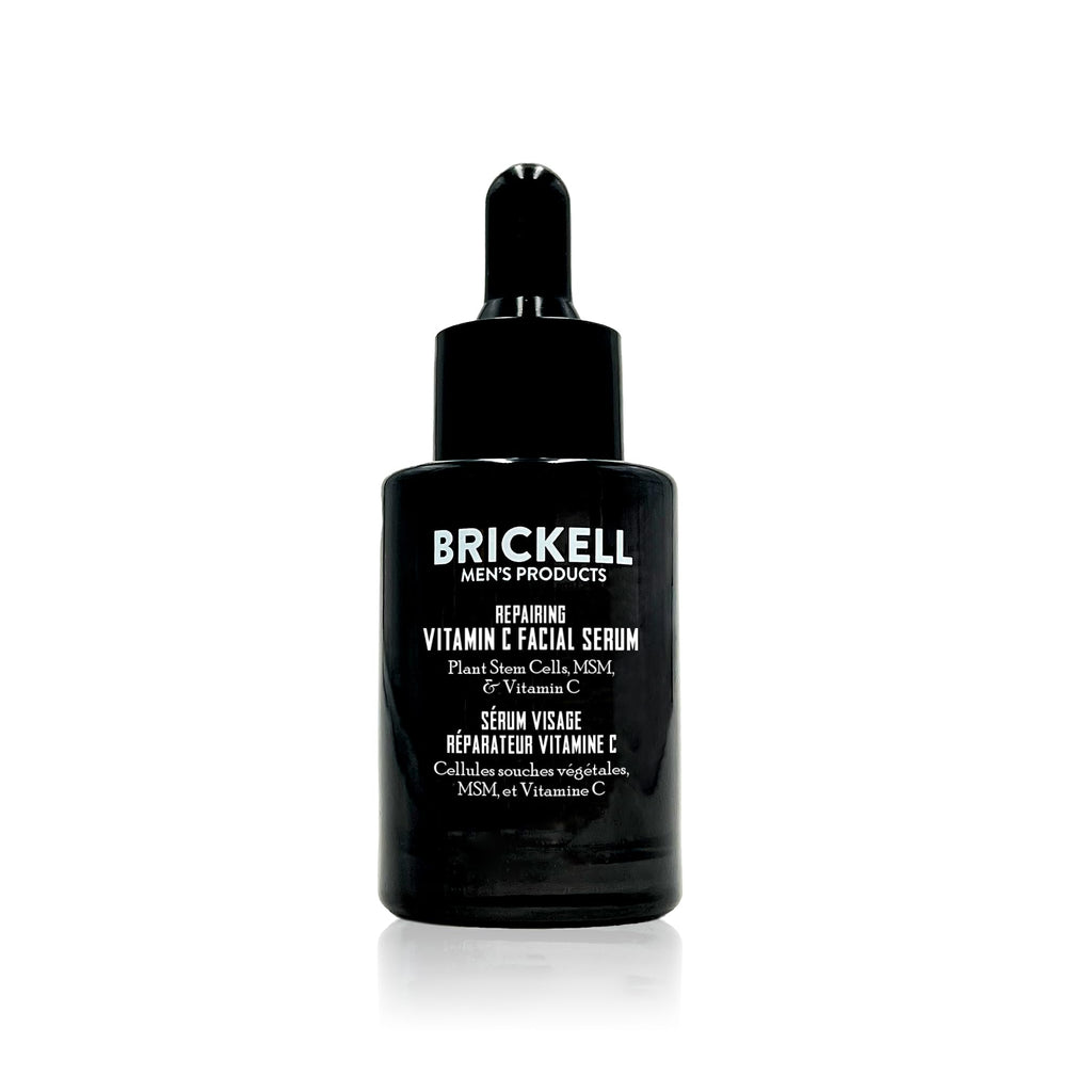 Brickell Men's Anti Aging Vitamin C Serum For Face, Repairing Night Facial Serum for Men, Natural and Organic Hyaluronic Acid Serum For Face to Diminish Wrinkles and Reduce Redness, 1 Ounce, Scented