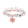 MONOOC Gifts for Kids Girls - Heart Initial Bracelets for Girl Gift Ideas, Letter M Adjustable Beaded Bracelet for Kids Jewelry, Flower Girl Gift Bracelet Birthday Gifts for Girls Kid