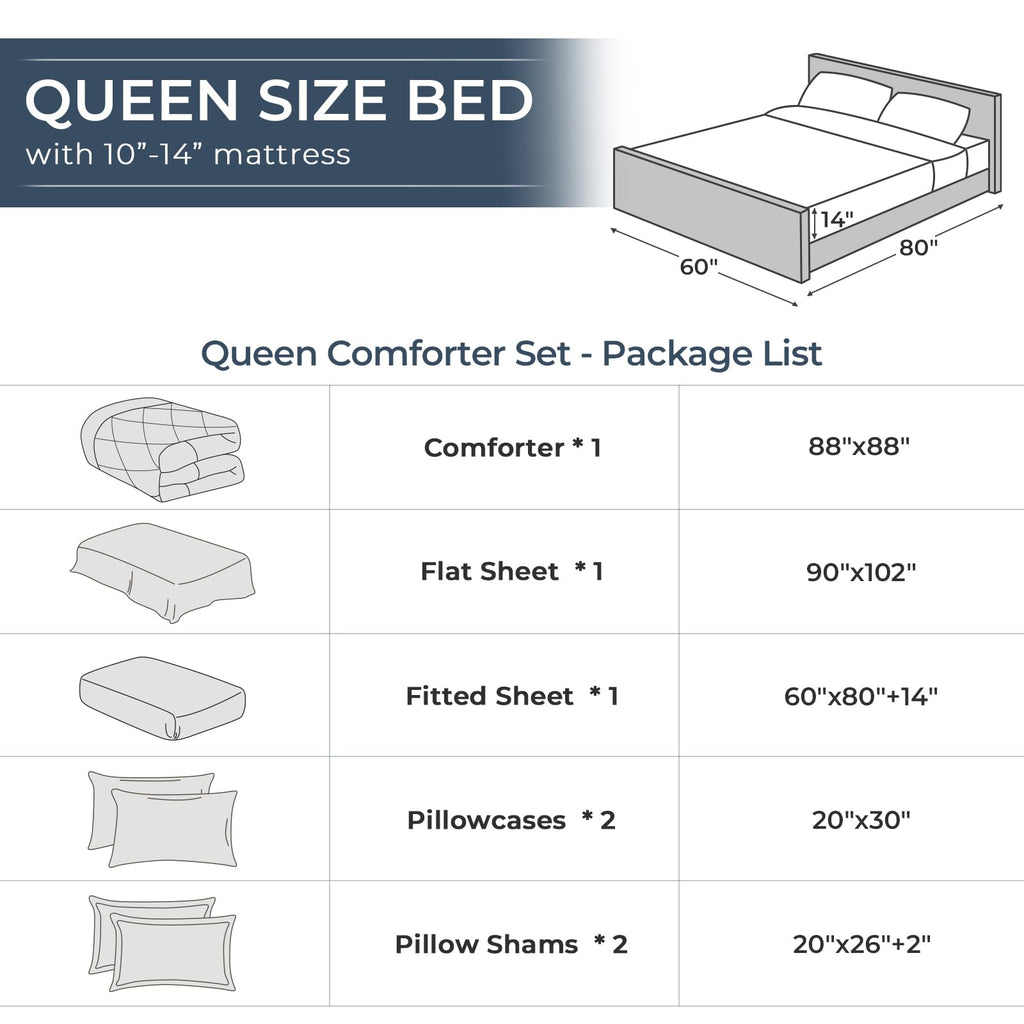 HEVUMYI 7 Pieces Queen Comforter Set, All Season Reversible Bed in a Bag, Ultra Soft Queen Bedding Set with Grey Comforter, Flat Sheet, Fitted Sheet, Pillowcases, Pillow Shams, Dark Grey