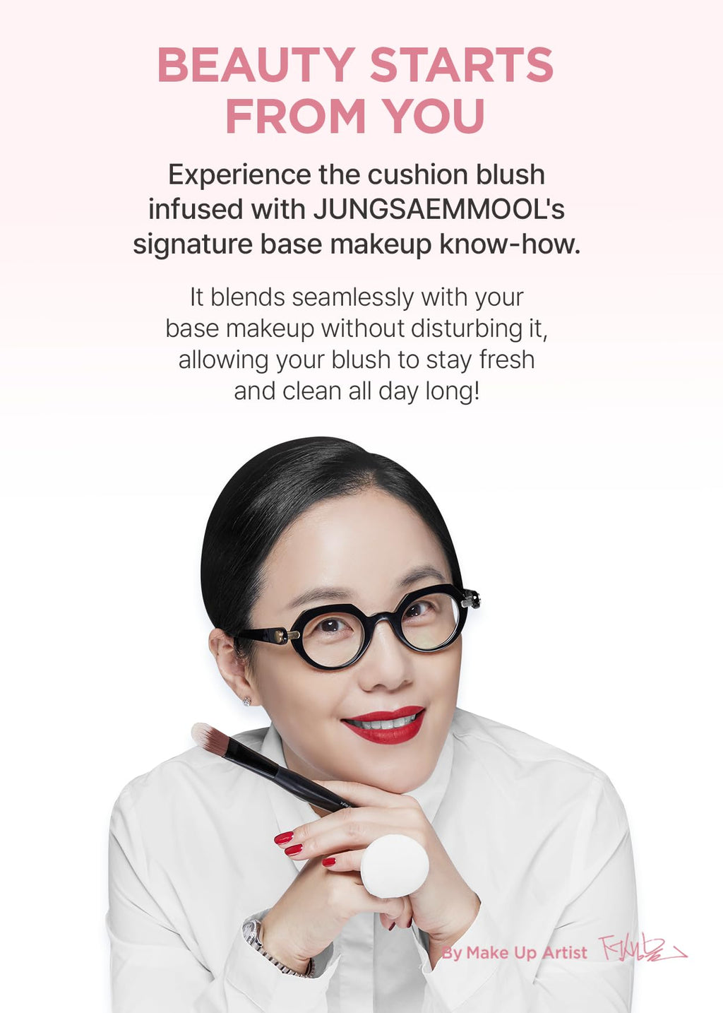 JUNG SAEM MOOL Artist Cushion Blush | Easy to Blend with Puff, Buildable Liquid Blush for Cheeks with a Natural & Matte Finish, Korean Makeup (Blur | Merry Pink)