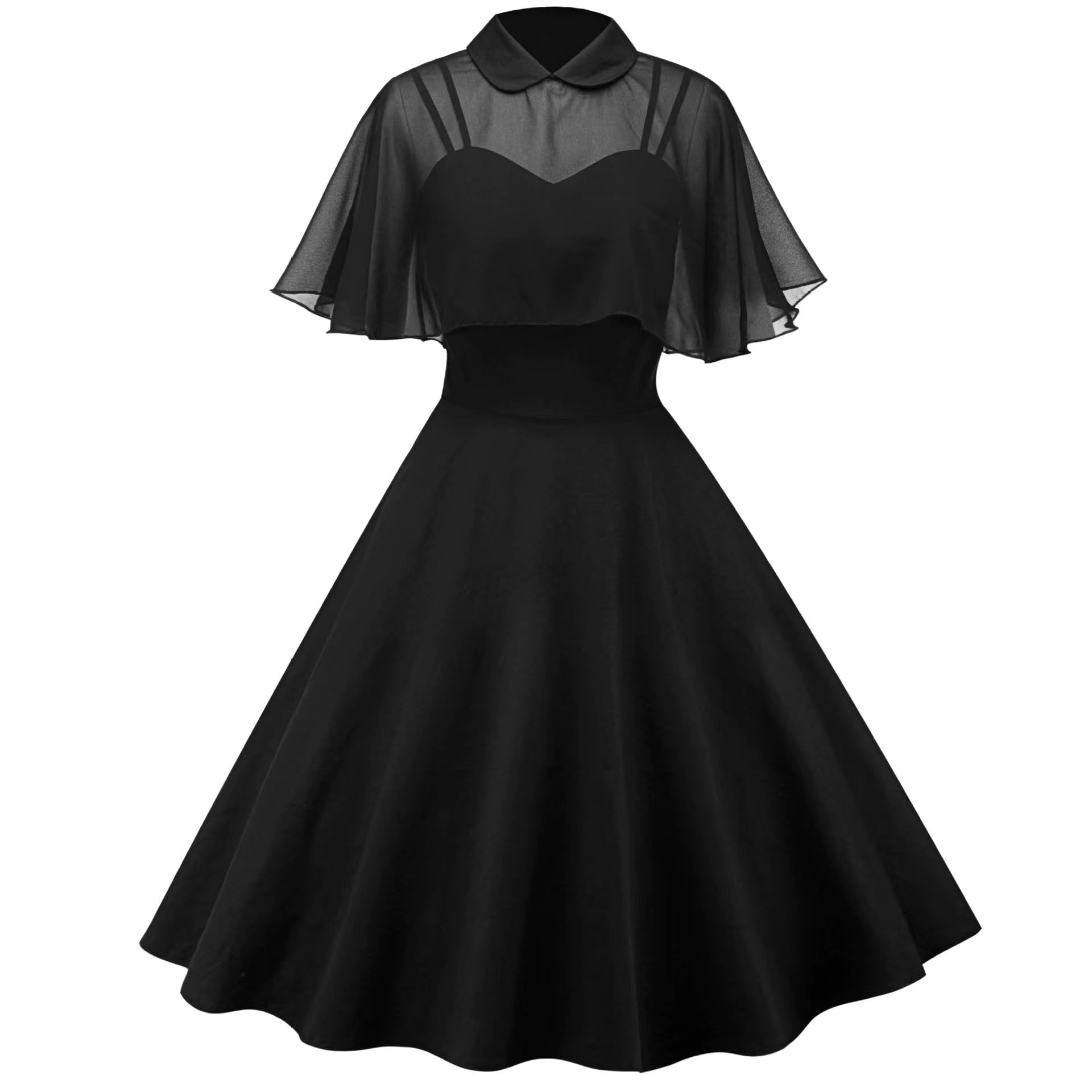 1950s Vintage Goth Dresses Womens Gothic Swing Cocktail Dress with Chiffon Shawl Black L