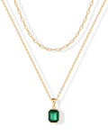 ACECHA Gold Layered Necklaces for Women, 18k Gold Plated Paperclip Chain Choker Necklace with Rectangle Crystal Birthstone Pendant Dainty Emerald Green Jewelry Gifts (Emerald)