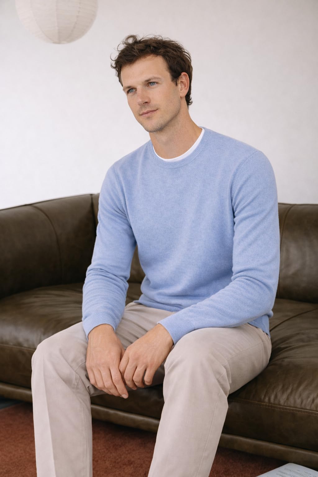 State Cashmere Men's Essential Crewneck Sweater 100% Pure Cashmere Classic Long Sleeve Pullover (Bella Blue, Large)