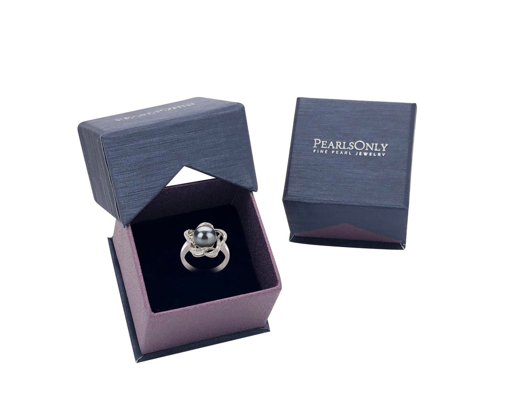 Fiona Black 9-10mm AA Quality Freshwater 925 Sterling Silver Cultured Pearl Ring For Women - Size-6