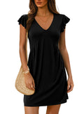 Dokotoo Black Summer Dresses for Women Mini Dress Casual 2025 Sundresses Vacation Holiday V Neck Beach Women's Sun Dress Fall Cute Petite Short Dresses Fashion