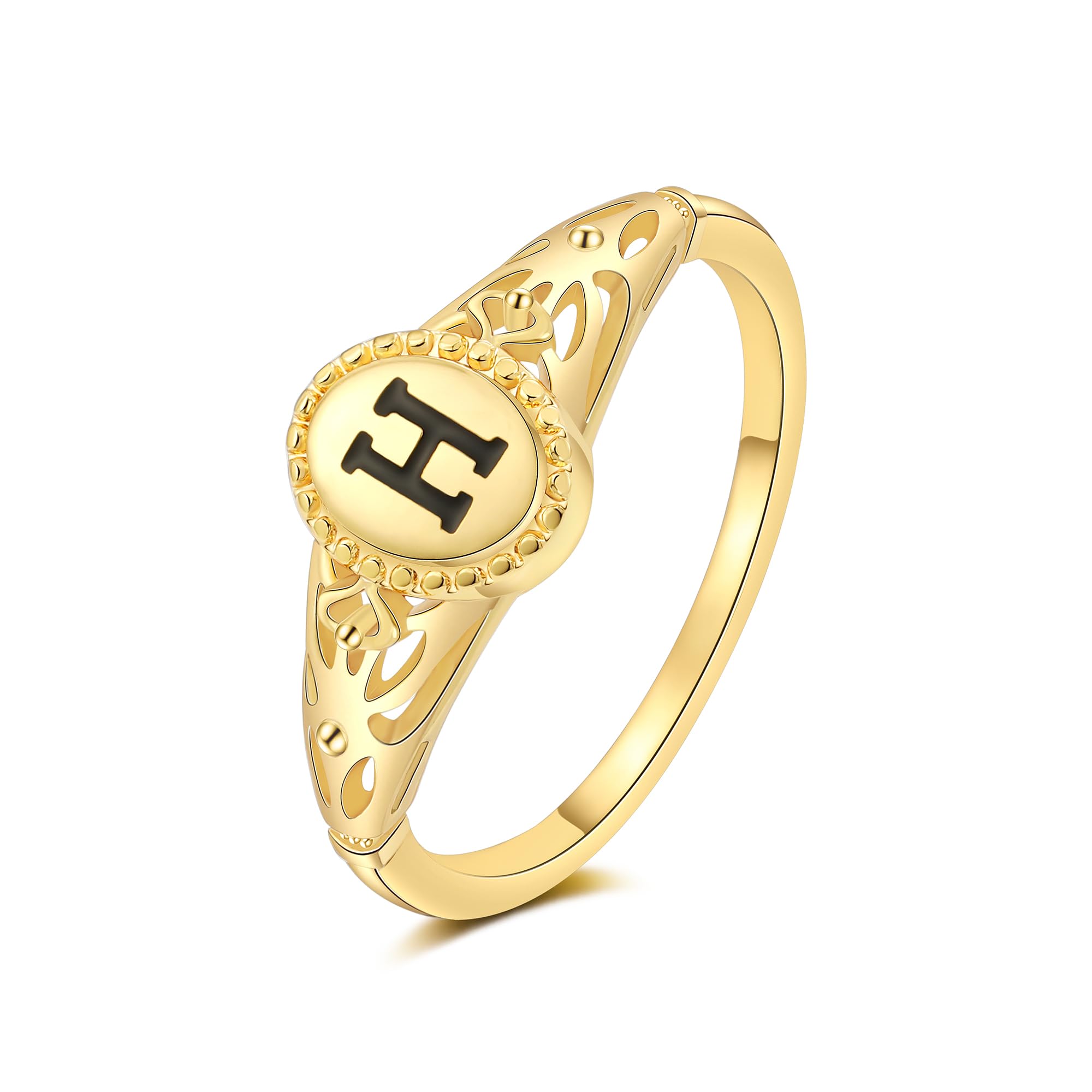 KOHOTA Gold Initial Rings for Women Non Tarnish Vintage 14K Gold Plated Letter Signet Ring Dainty Personalized Stackable Thumb Pinky Band Ring Size 6-10 Jewelry Gifts