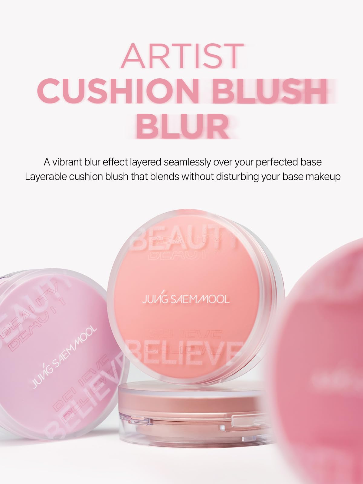 JUNG SAEM MOOL Artist Cushion Blush | Easy to Blend with Puff, Buildable Liquid Blush for Cheeks with a Natural & Matte Finish, Korean Makeup (Blur | Merry Pink)