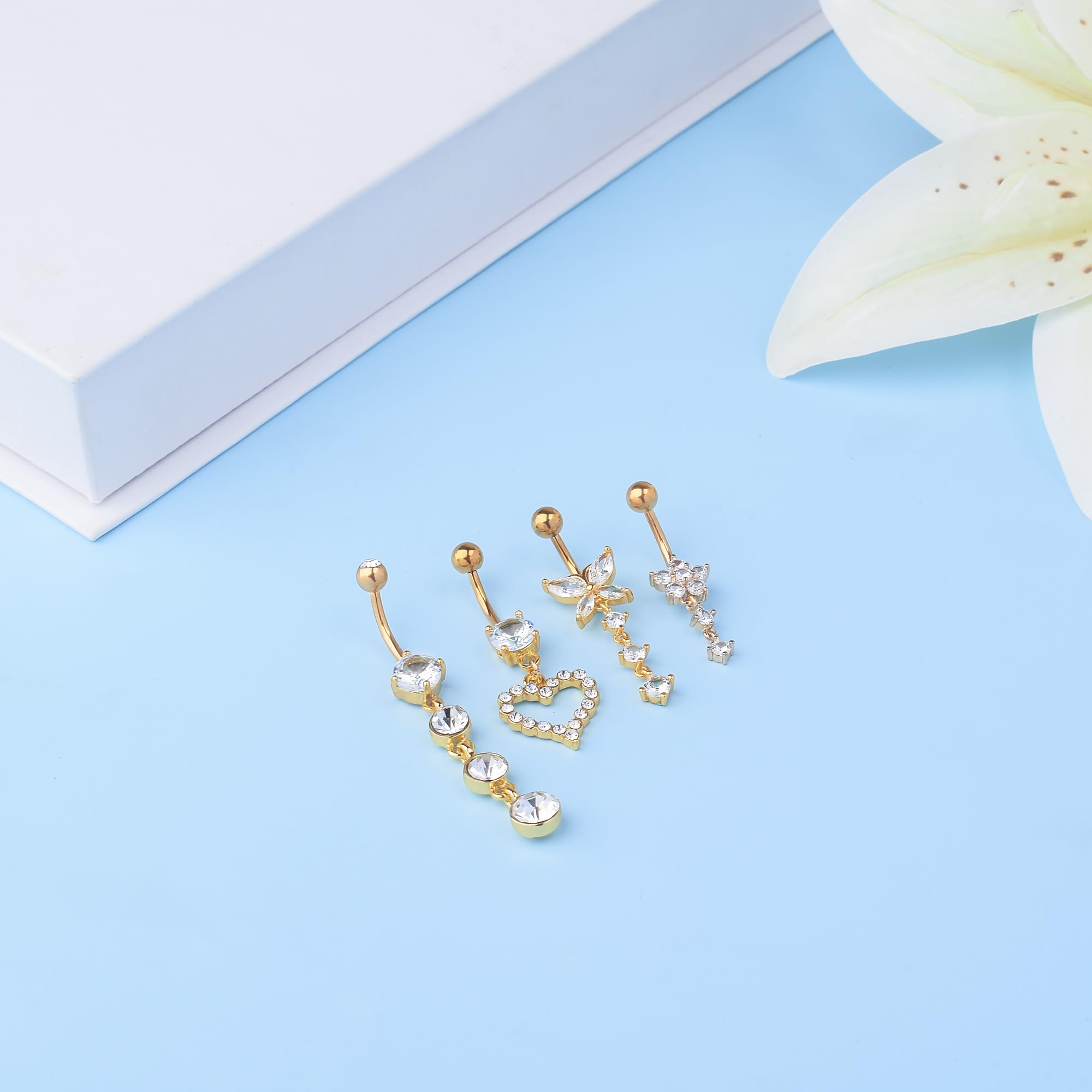 LEE&RO Gold Belly Button Ring Dangle Stainless Steel Belly Rings 14G Belly Button Piercing Cute Navel Ring Belly Piercing Jewelry