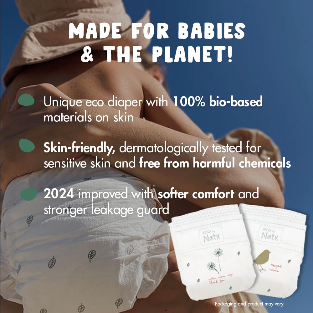 Eco by Naty Baby Diapers - Plant-Based Eco-Friendly Diapers, Great for Baby Sensitive Skin and Helps Prevent Leaking (Size 4, 88 Count)