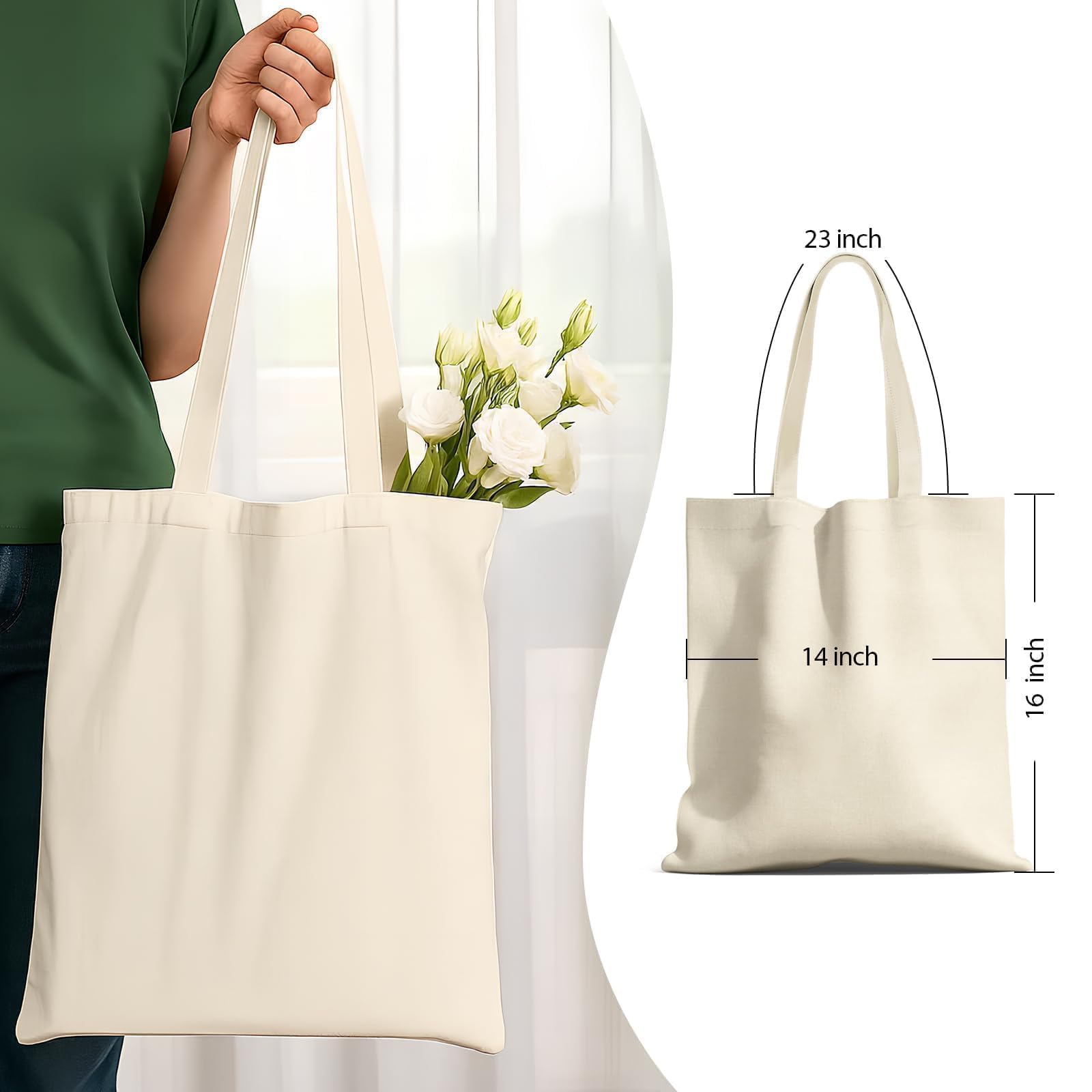 MOLOVA 1-200 Pack Available Premium Canvas Reusable Tote Gift Bags,Made of Natural Canvas with Handle,Work,DIY,Shopping(1 Pack)