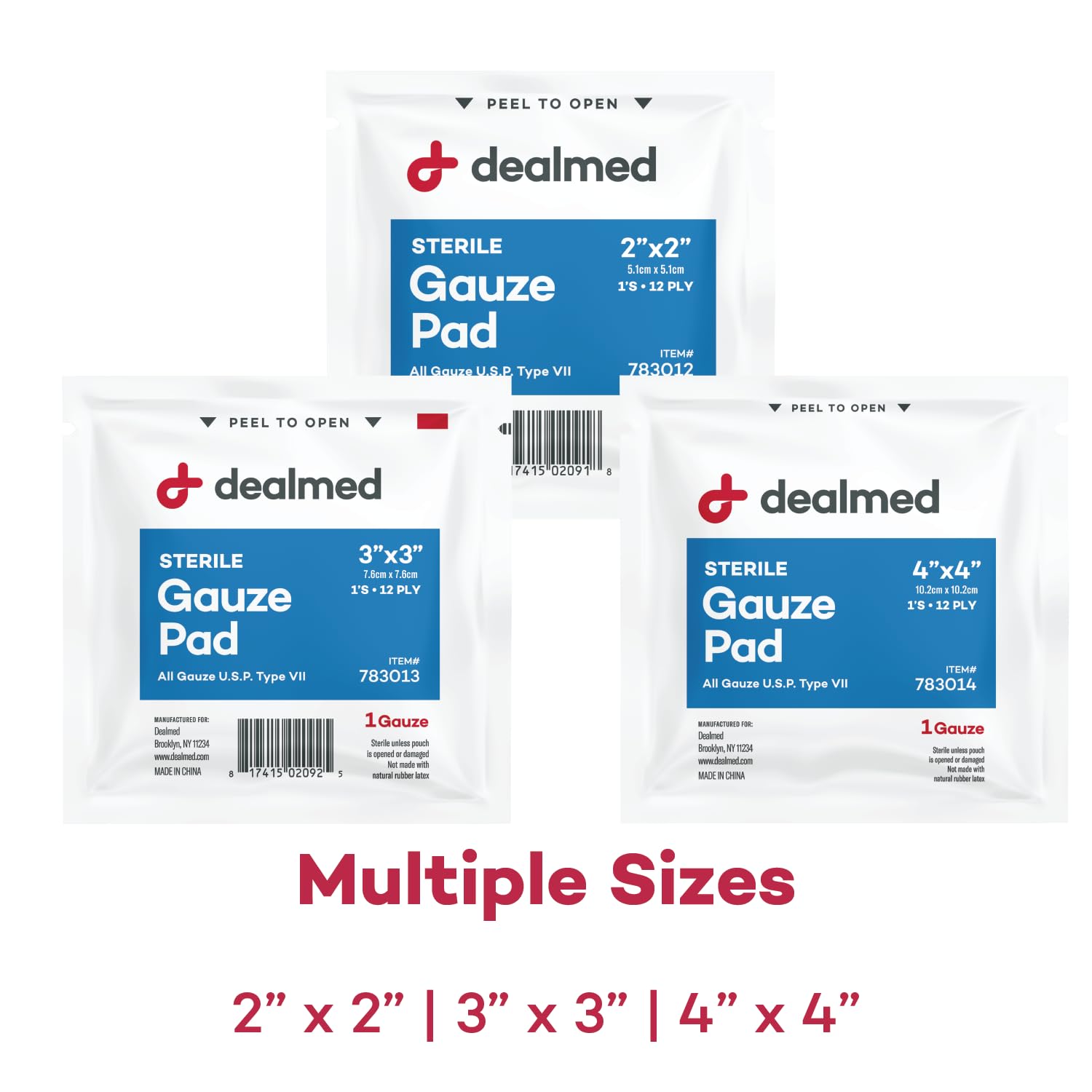 Dealmed 3’’ x 3’’ Sterile Gauze Pads (100 Count) Disposable and Individually Wrapped Medical Gauze Pads, Wound Care Product for First Aid Kit and Medical Facilities (Pack of 1)