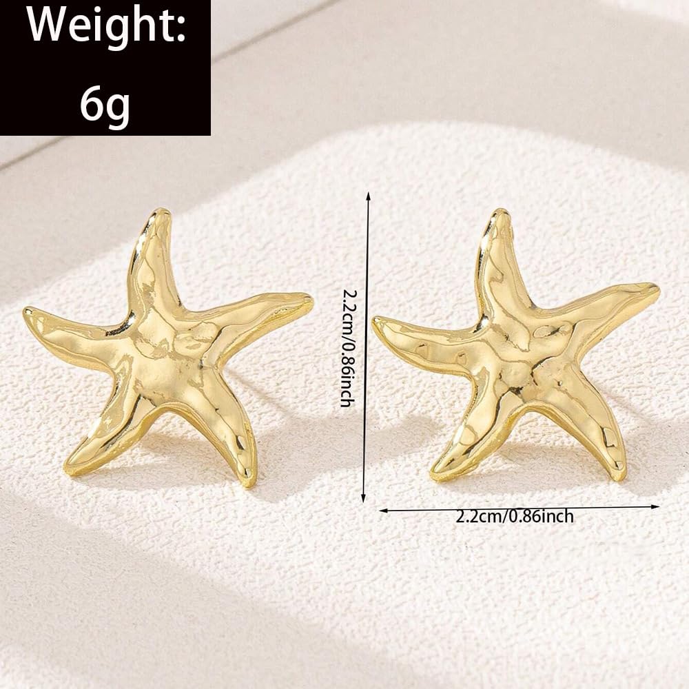 14K Gold Plated Starfish Earrings for Women Trendy, Boho Summer Beach Starfish Earring Gold Statement Hypoallergenic Studs Vacation Outfits Accessories Jewelry (Gold-2)