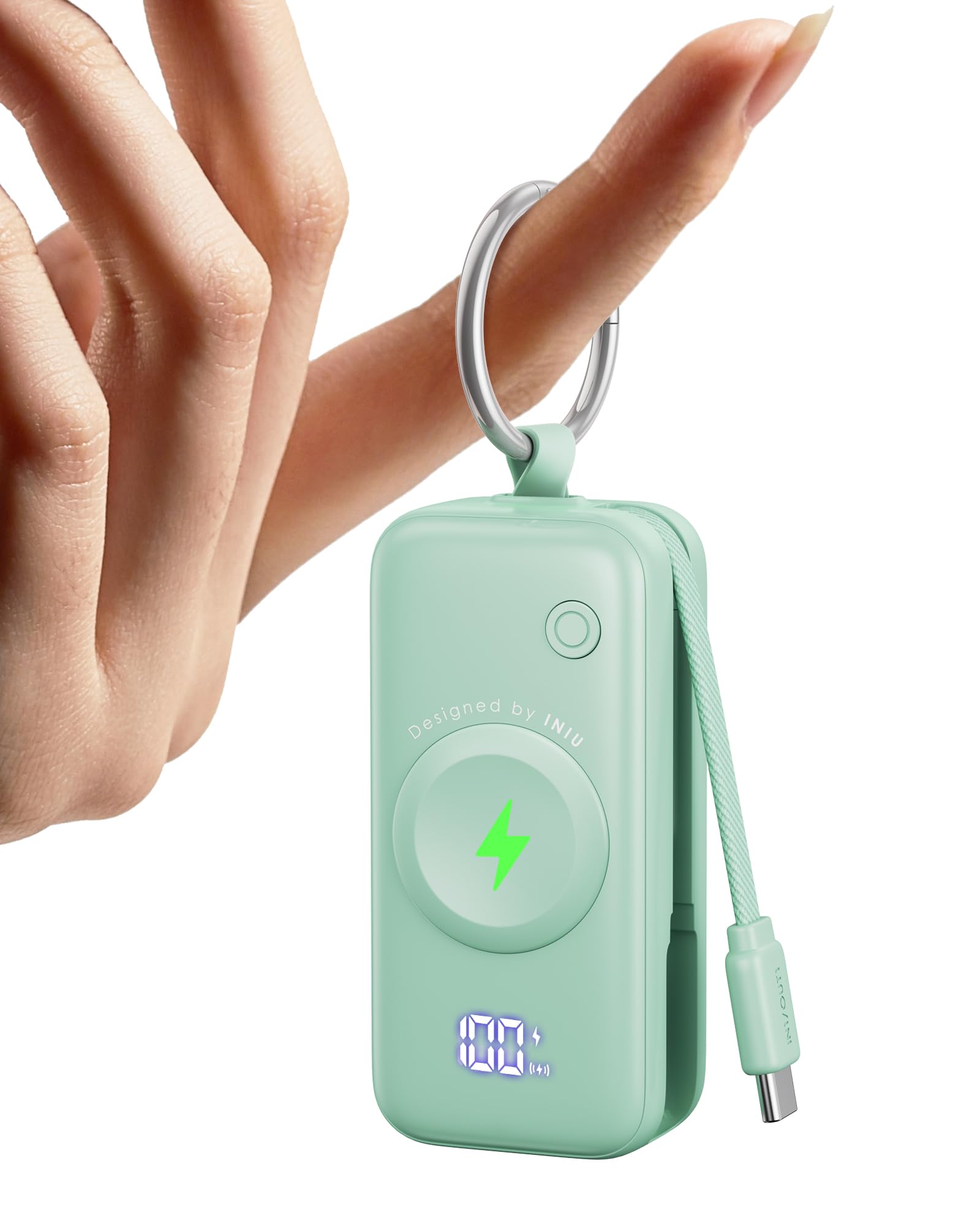 INIU 3-in-1 Portable Charger, 5000mAh Power Bank with Watch Charger & Built-in Cable, Compact 20W Fast Charging Battery Pack, Key Chain & Travel Essential for iPhone 16 15, Apple Watch,etc