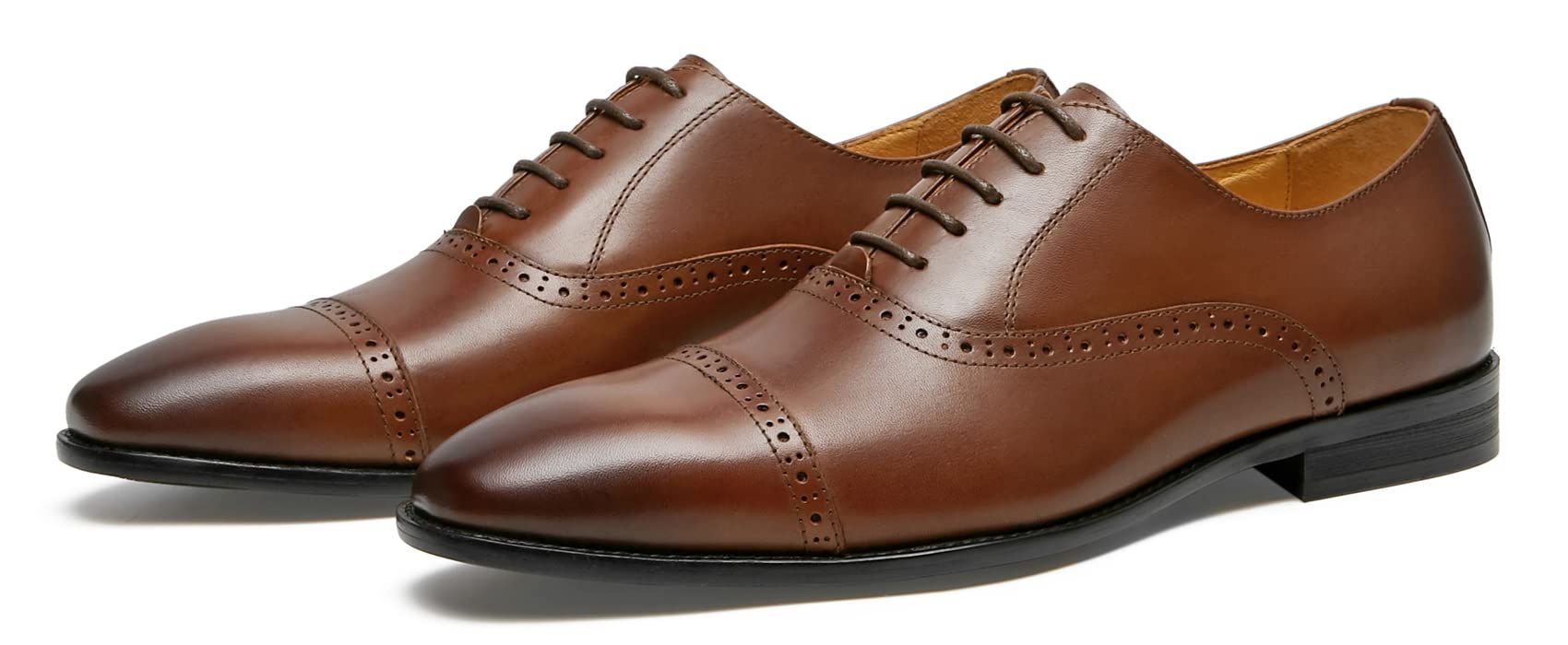 Journey West Mens Dress Shoes with Genuine Leather in Cap-Toe Business Oxford Formal Wedding Shoes for Men Tan US 9