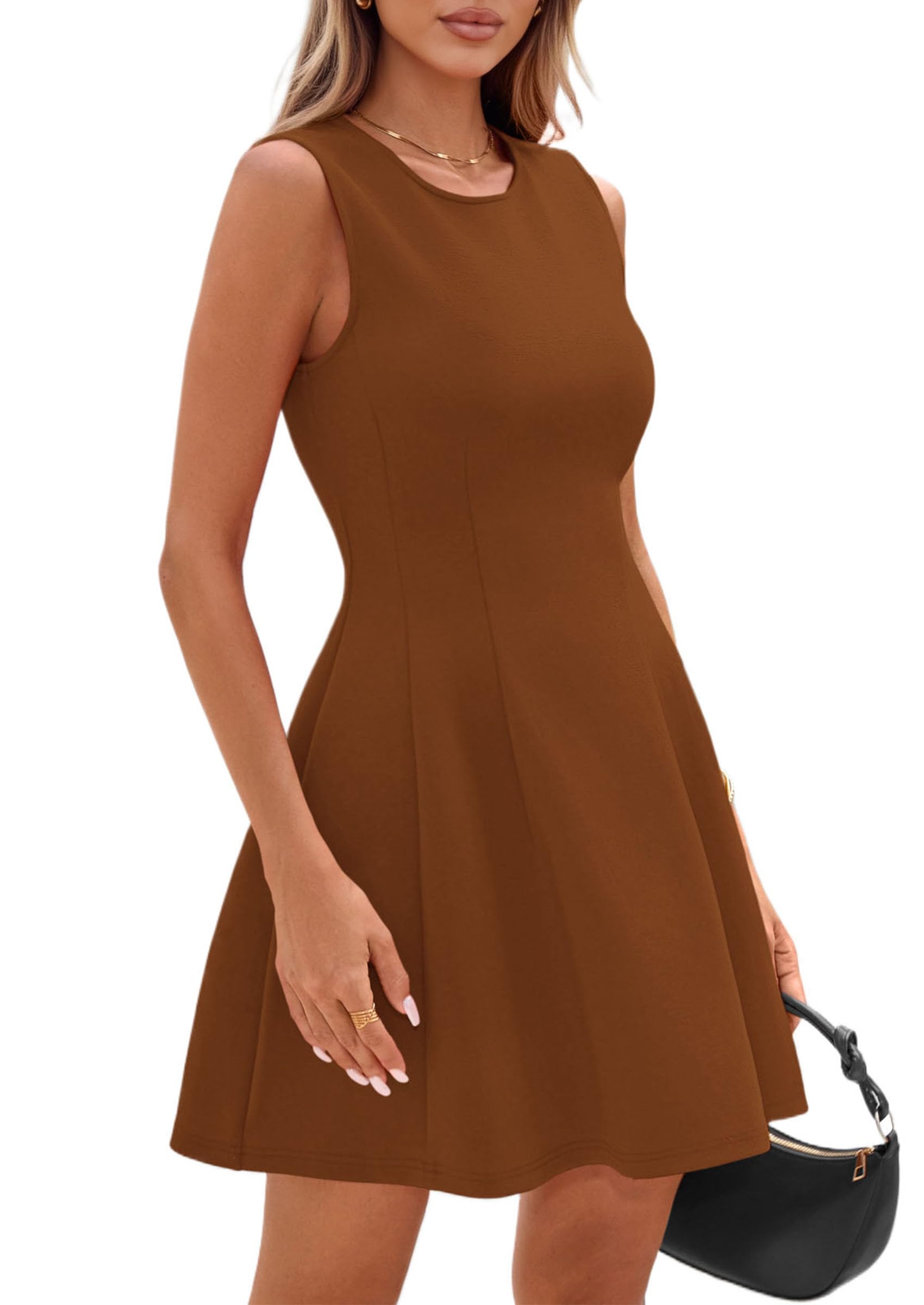 PRETTYGARDEN Summer Dresses for Women 2026 Elegant Classy Spring A Line Business Casual Work Graduation Cocktail Short Dress (Brown,XX-Large)