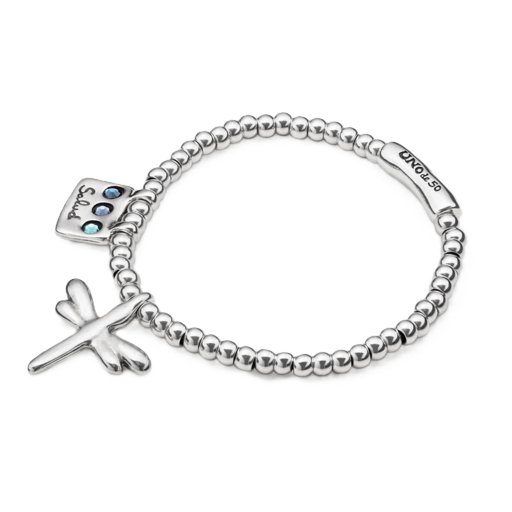 Uno de 50 HEAL-ME Dragonfly Bracelet, Sterling Silver-Plated, Faceted Crystals