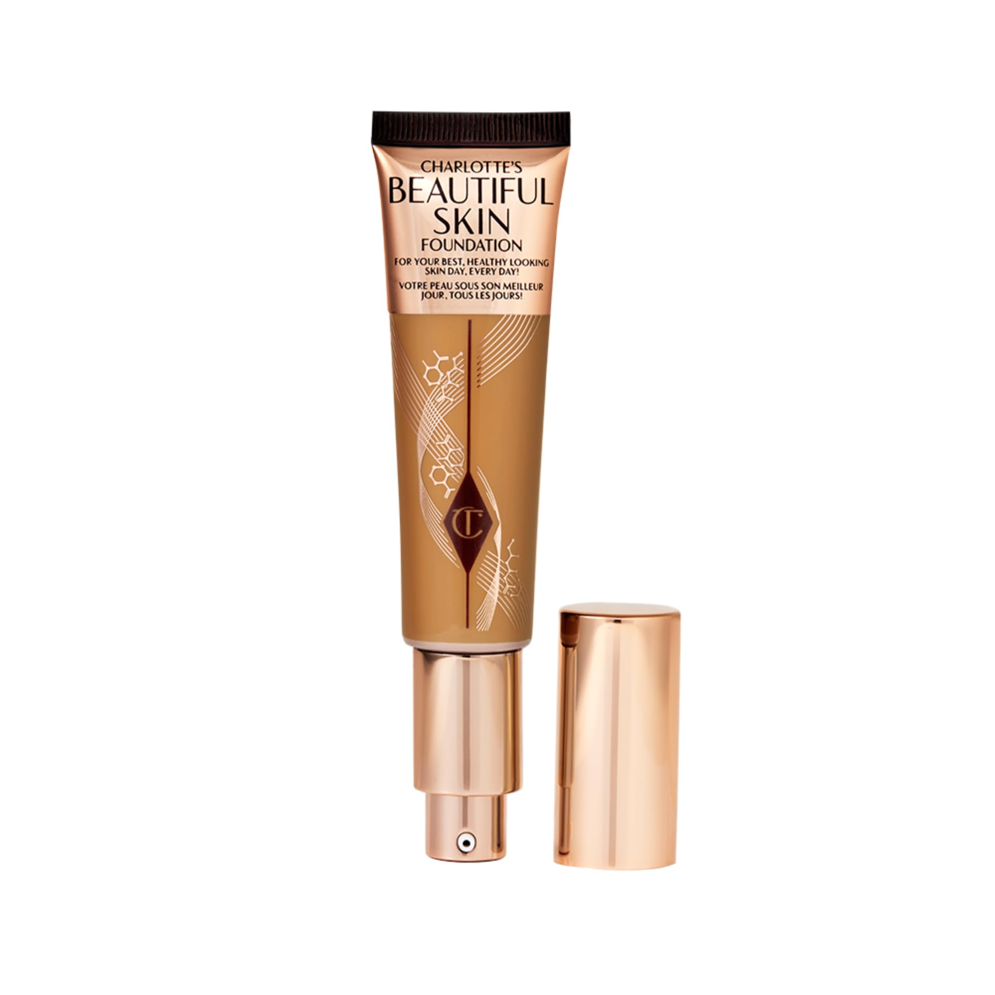 Charlotte Tilbury Beautiful Skin Medium Coverage Hydrating Foundation - Buildable Liquid Makeup for Instant Glow, Plumping Hydration & Lasting Skincare Benefits - 11 Warm