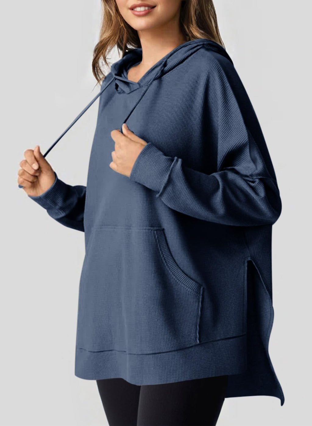 Dokotoo Women Ladies Hoodies Oversized Long Sleeve Sweatshirt for Women 2025 Fashion Plus Size Waffle Knit Winter Clothes Hooded Sweatshirts Casual Loose Hoodie with Pocket Dark Blue Medium