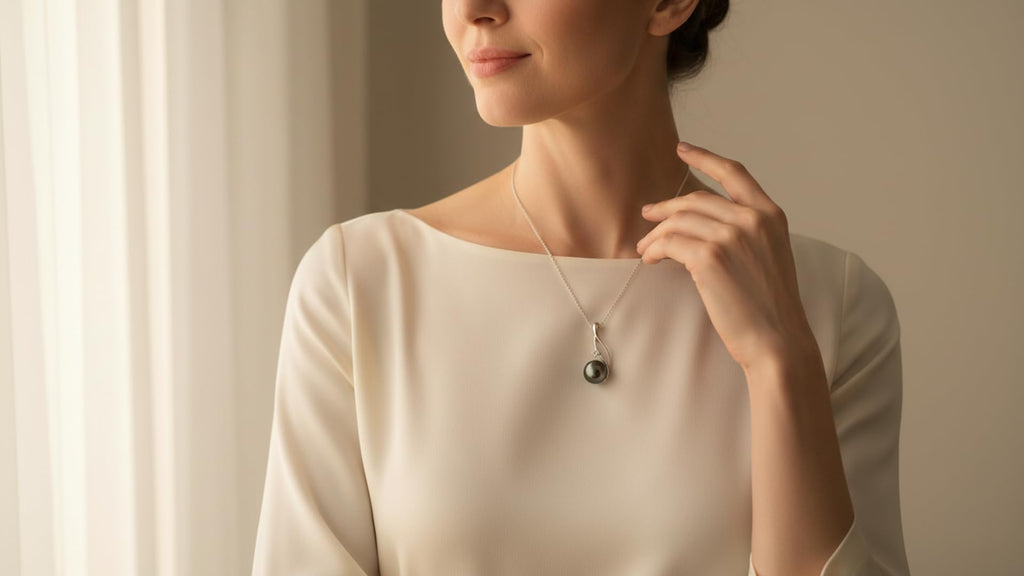 CHAULRI Tahitian Black Pearl Necklaces for Women - Anniversary, Birthday, Valentines Day Gifts for Wife, Girlfriend, Mom 18K White Gold Plated 925 Sterling Silver Real Pearl Jewelry