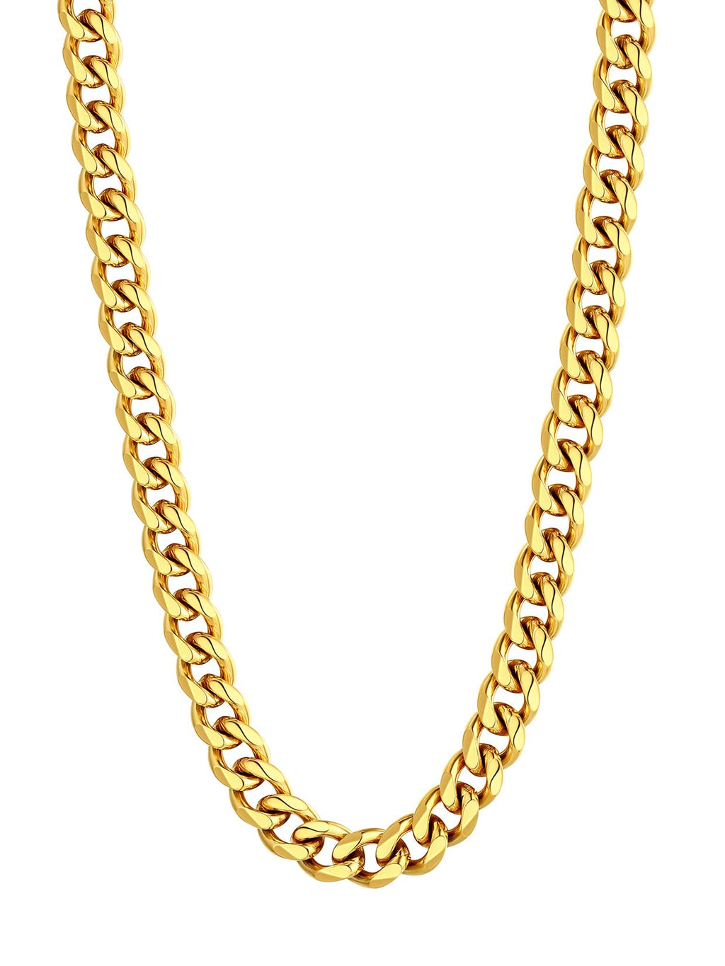 U7 mens, womens,boys, girls Curb Chain Necklace 18K Gold Plated Stainless Steel 9mm Wide Chunky Hip Hop Jewelry Strong Cuban Link Chain 18