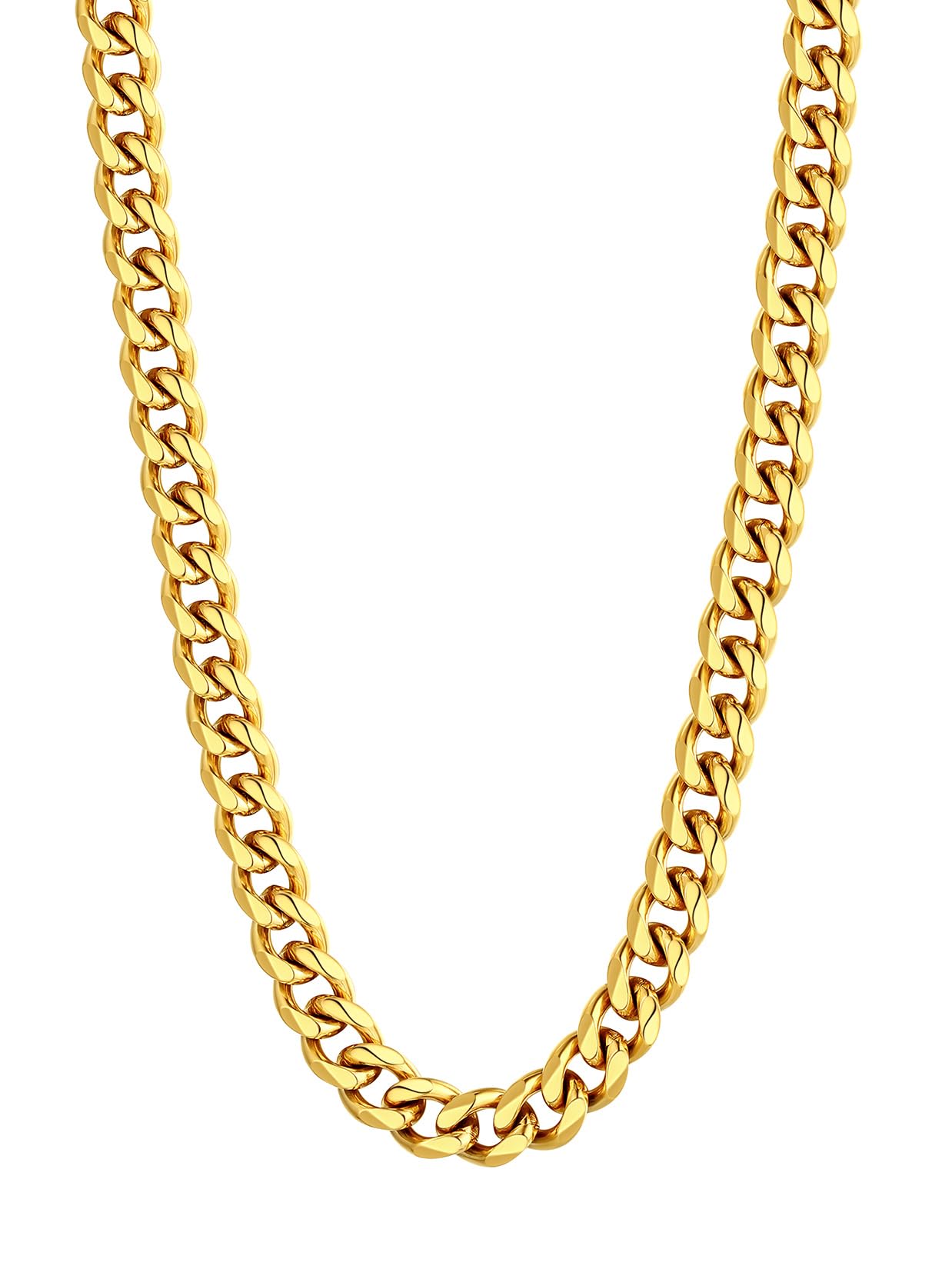 U7 mens, womens,boys, girls Curb Chain Necklace 18K Gold Plated Stainless Steel 9mm Wide Chunky Hip Hop Jewelry Strong Cuban Link Chain 18