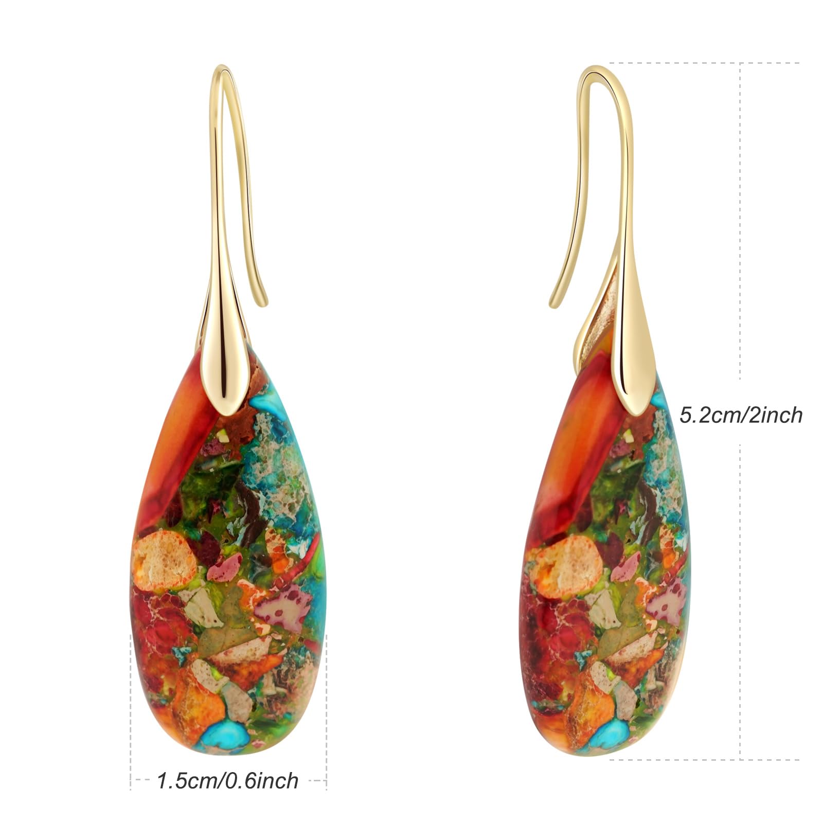 Sriomu Natural Healing Stone Fishhoop Dangle Drop Earrings Statement Gold silver earrings