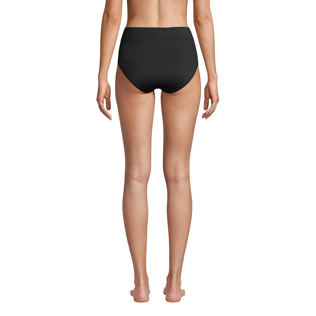 Lands' End Womens Chlorine Resistant High Waisted Bikini Bottoms Black Regular 8