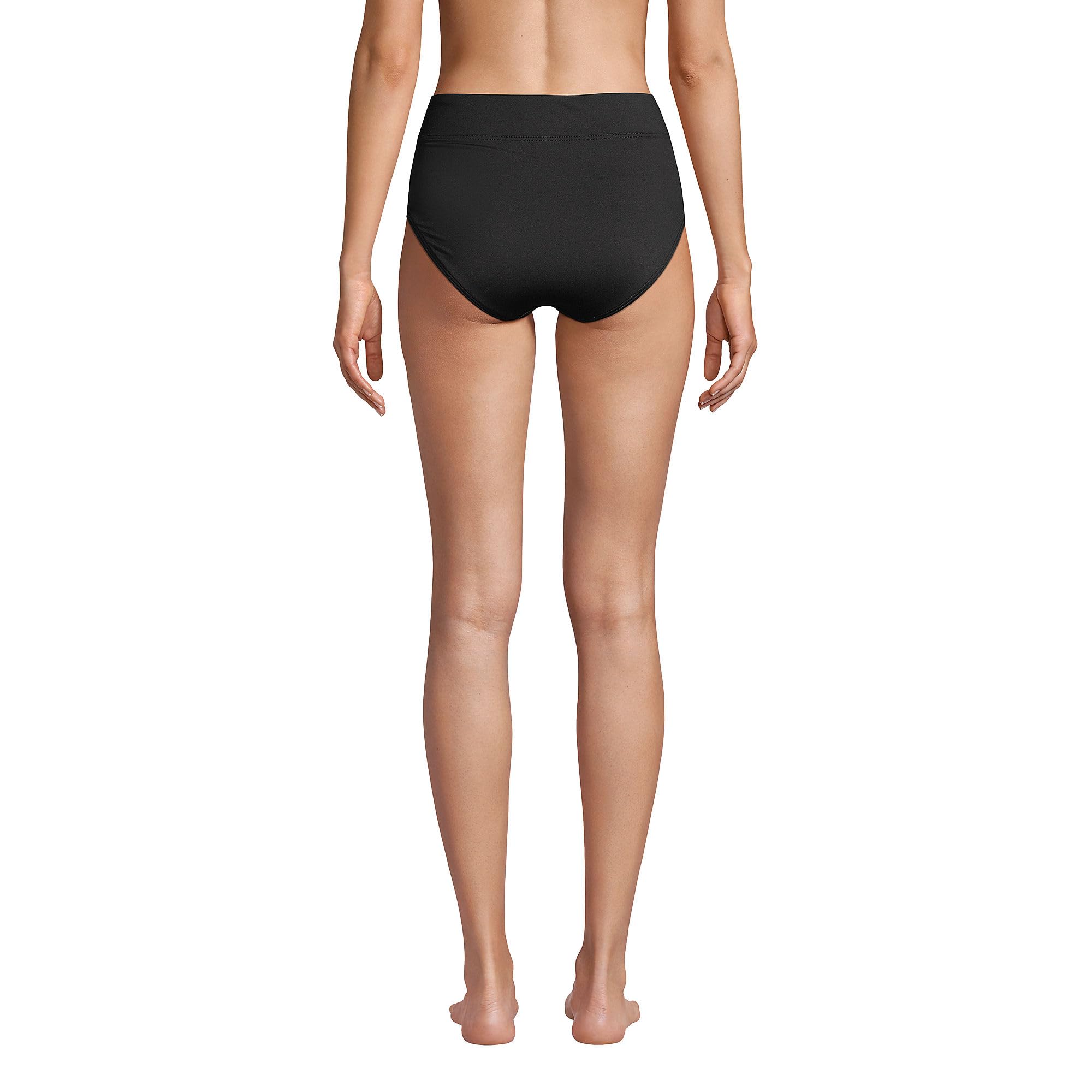 Lands' End Womens Chlorine Resistant High Waisted Bikini Bottoms Black Regular 8