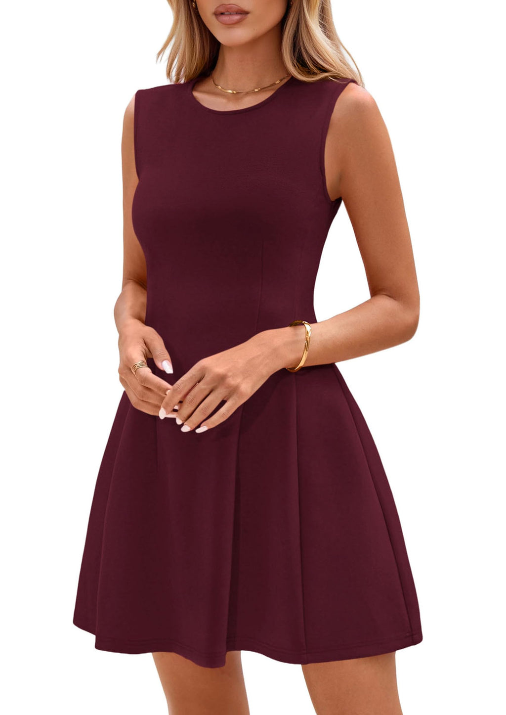 PRETTYGARDEN Summer Dresses for Women 2026 Elegant Classy Spring A Line Business Casual Work Graduation Cocktail Short Dress (Burgundy,XX-Large)