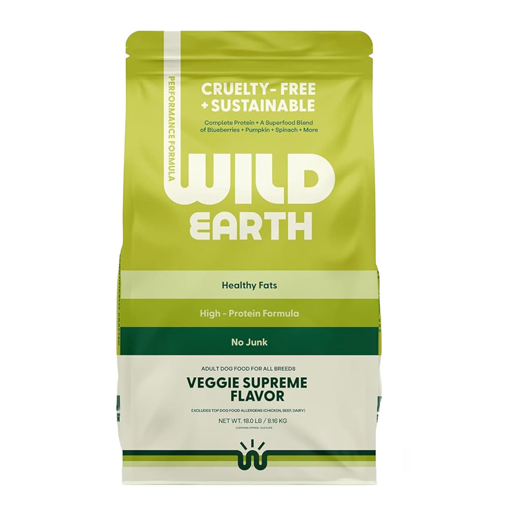Wild Earth Vegan Dry Dog Food Performance Formula | Plant-Based Vegetarian Kibble | Wheat-Free, Allergen-Free, Veterinarian-Developed | Veggie Supreme Flavor, 18lb Bag