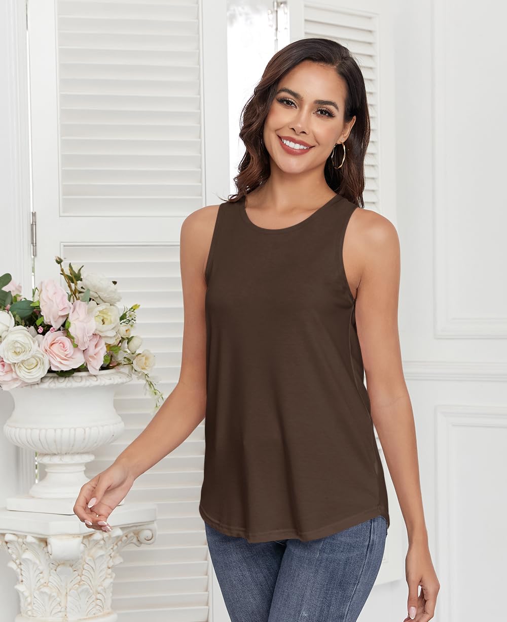 Smile Fish Women Crewneck Flowy Loose Fit Tank Top Sleeveless Summer Tops Shirts Cotton Chocalte Brown,L